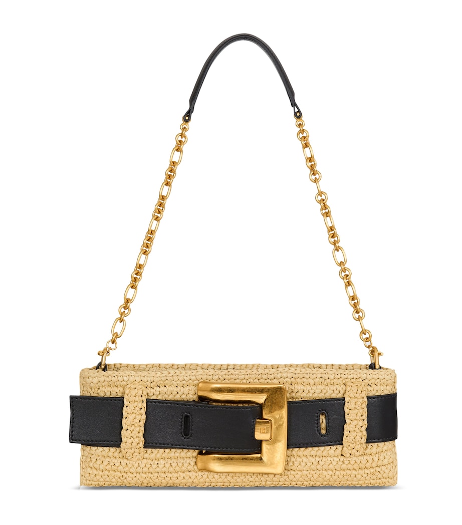 Balmain Faux Raffia Anthem Clutch Bag Gte Naturel / Noir Image 1