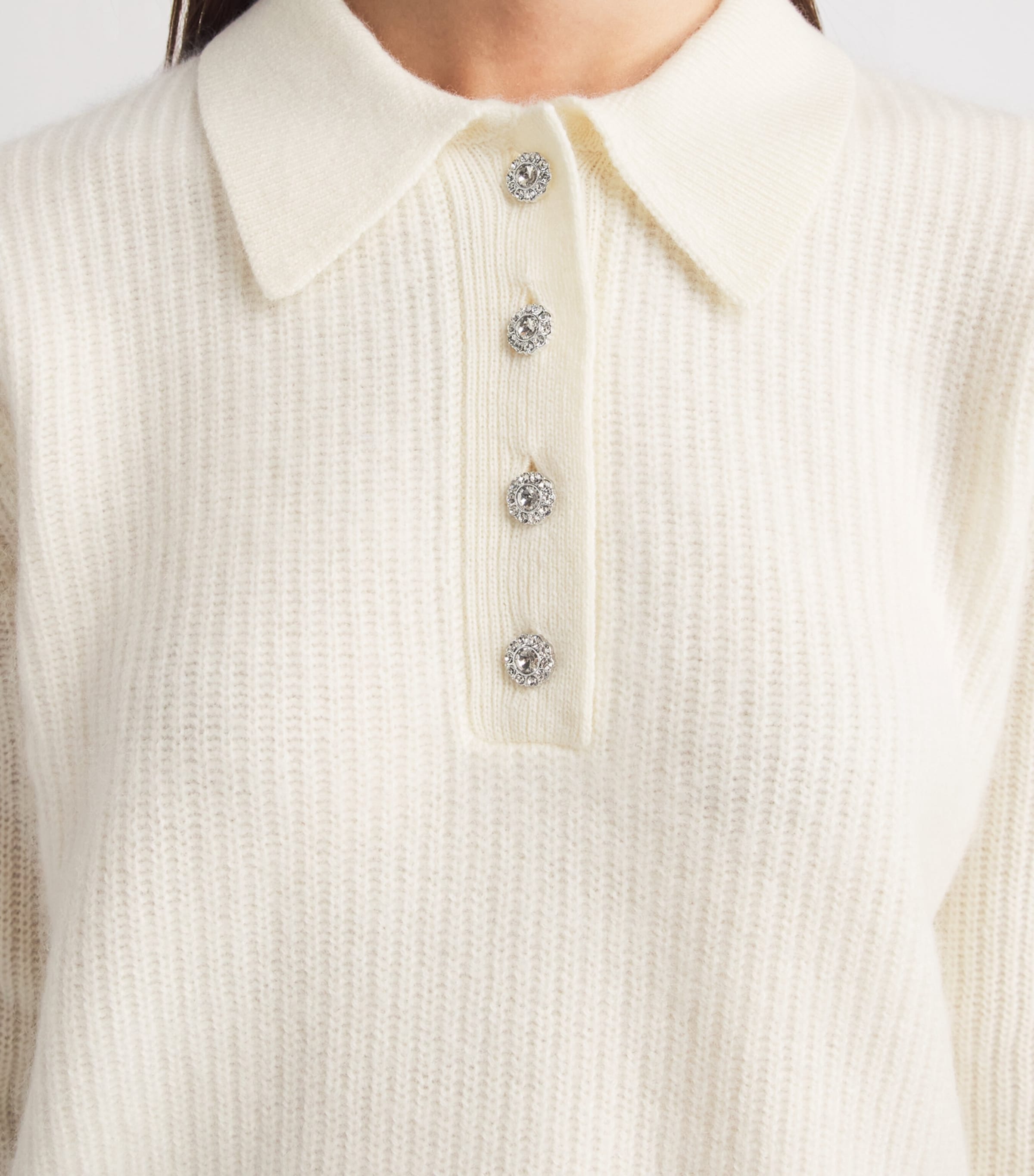 Harrods Womens Cashmere Polo Sweater Ivory Image 3