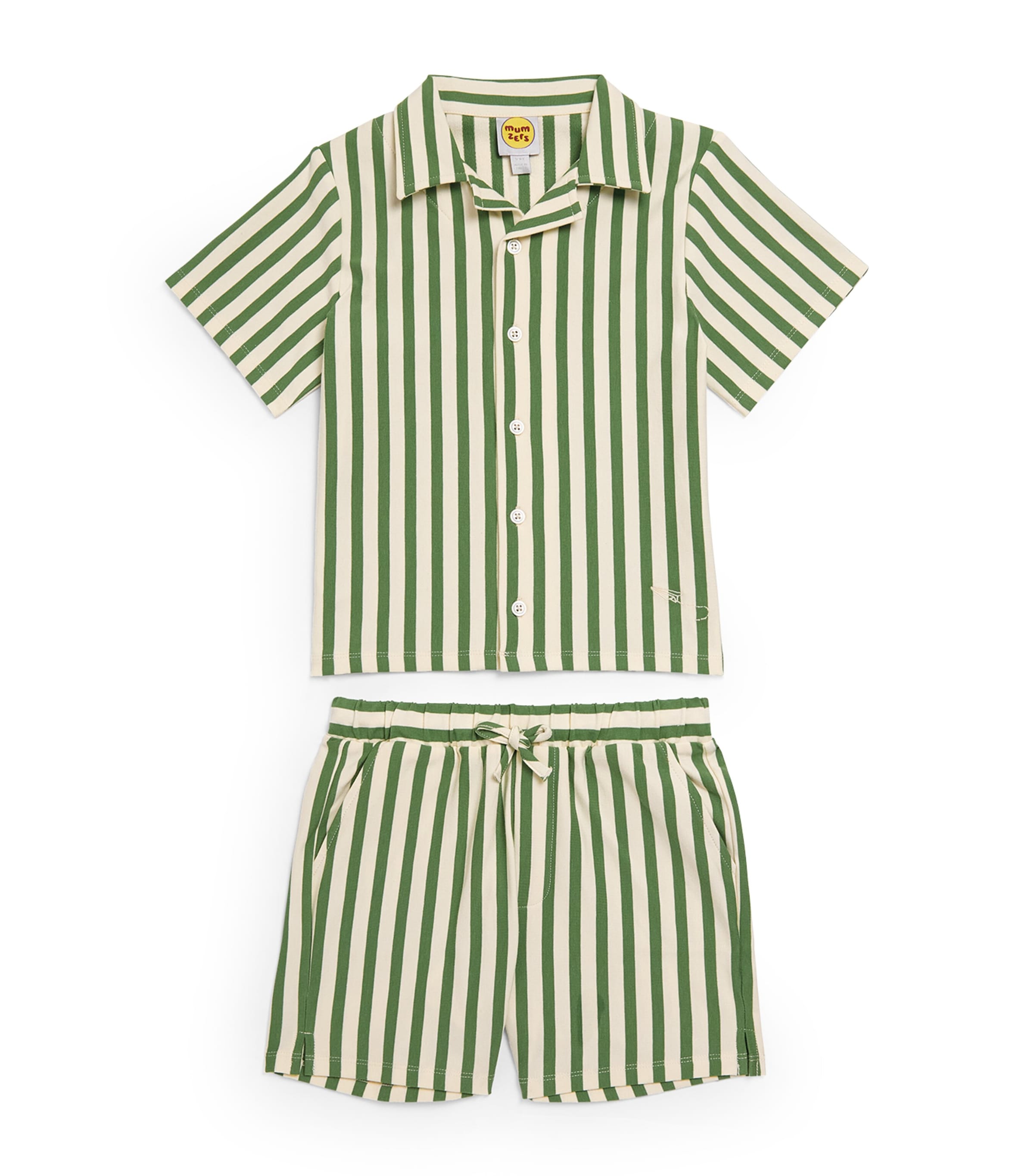 Mumzers Cotton Stripe Shirt and Shorts Set (3-8 Years) Green Stripes Image 1