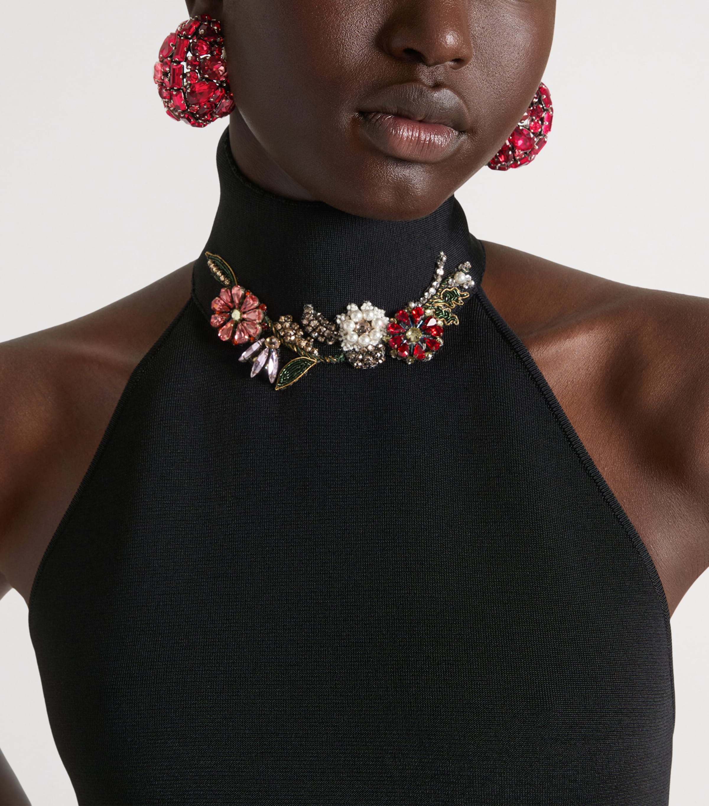 Viscose-Knit Embellished Halter Top BLACK Image 4