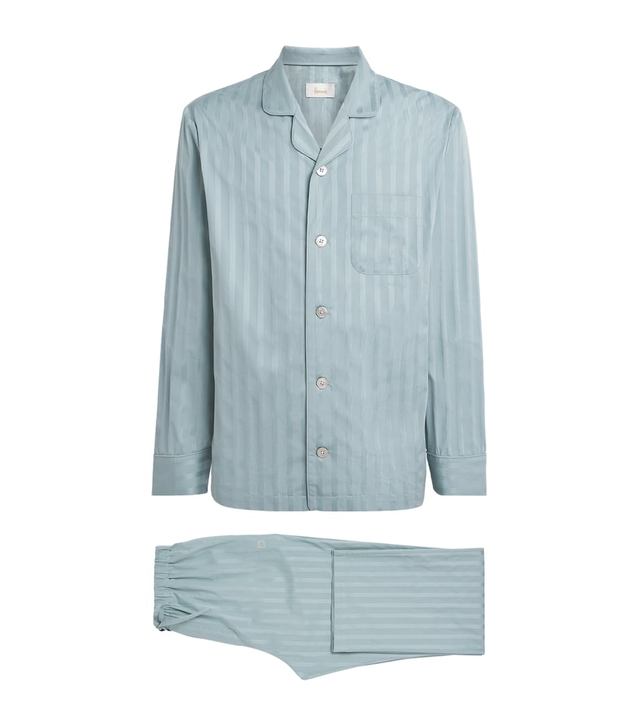 Harrods Mens Cotton Sateen Stripe Pyjama Set Green Image 1