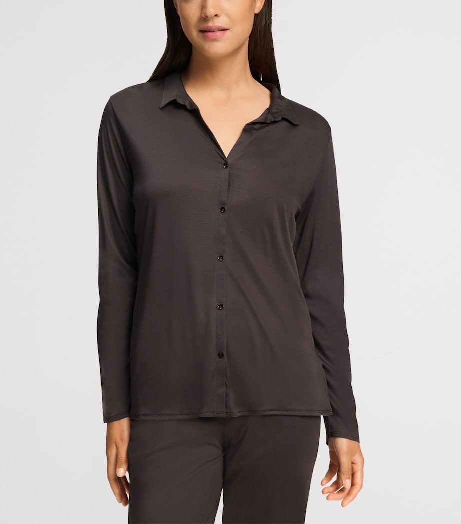 Hanro Womens Modal-Silk Grand Central Pyjama Shirt Dark Mocha Image 4