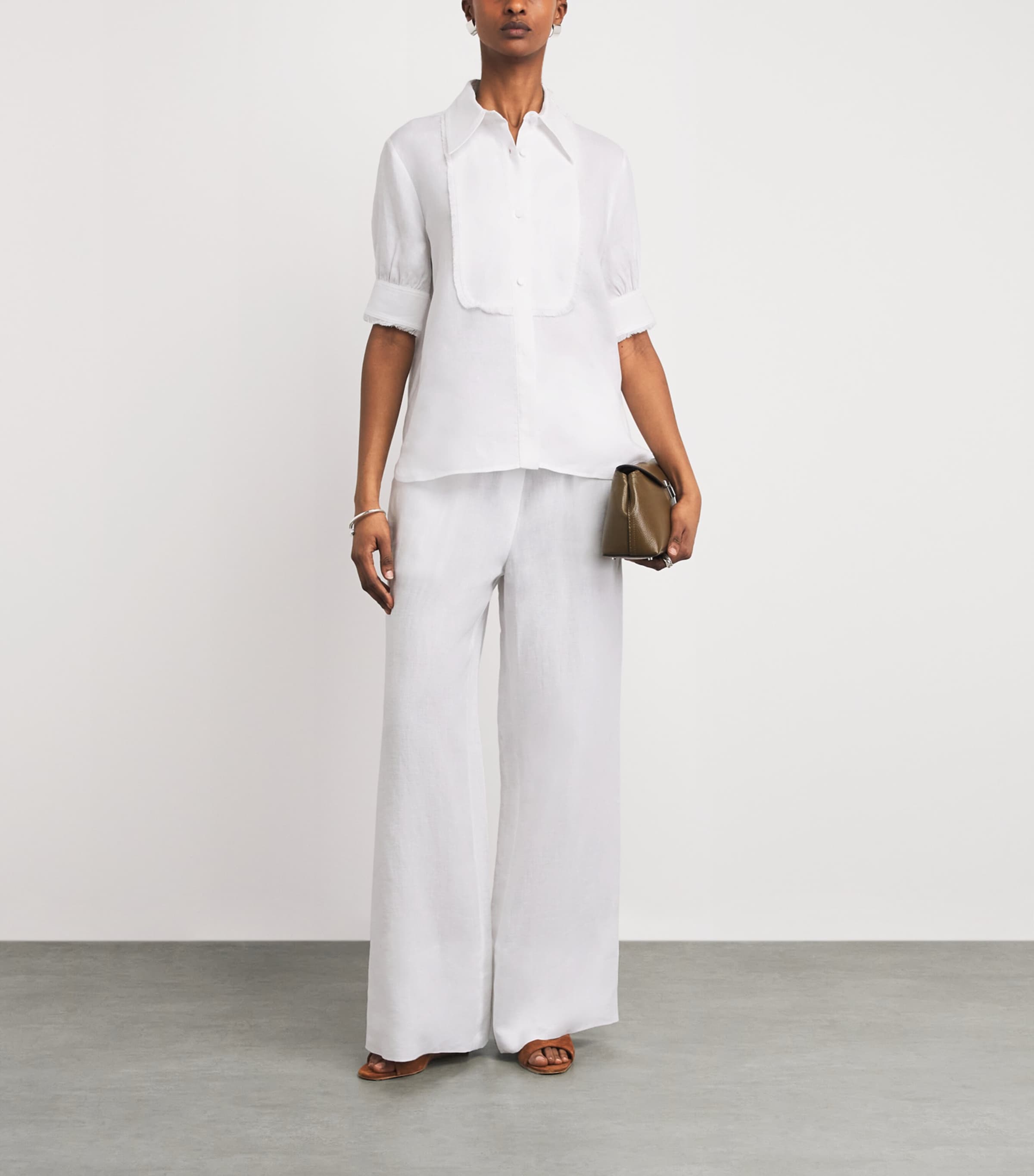 Agnona Womens Linen Short-Sleeve Shirt White Image 2