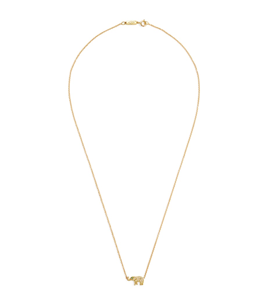Yellow Gold, Diamond and Emerald Mini Elephant Necklace YELLOW GOLD Image 1