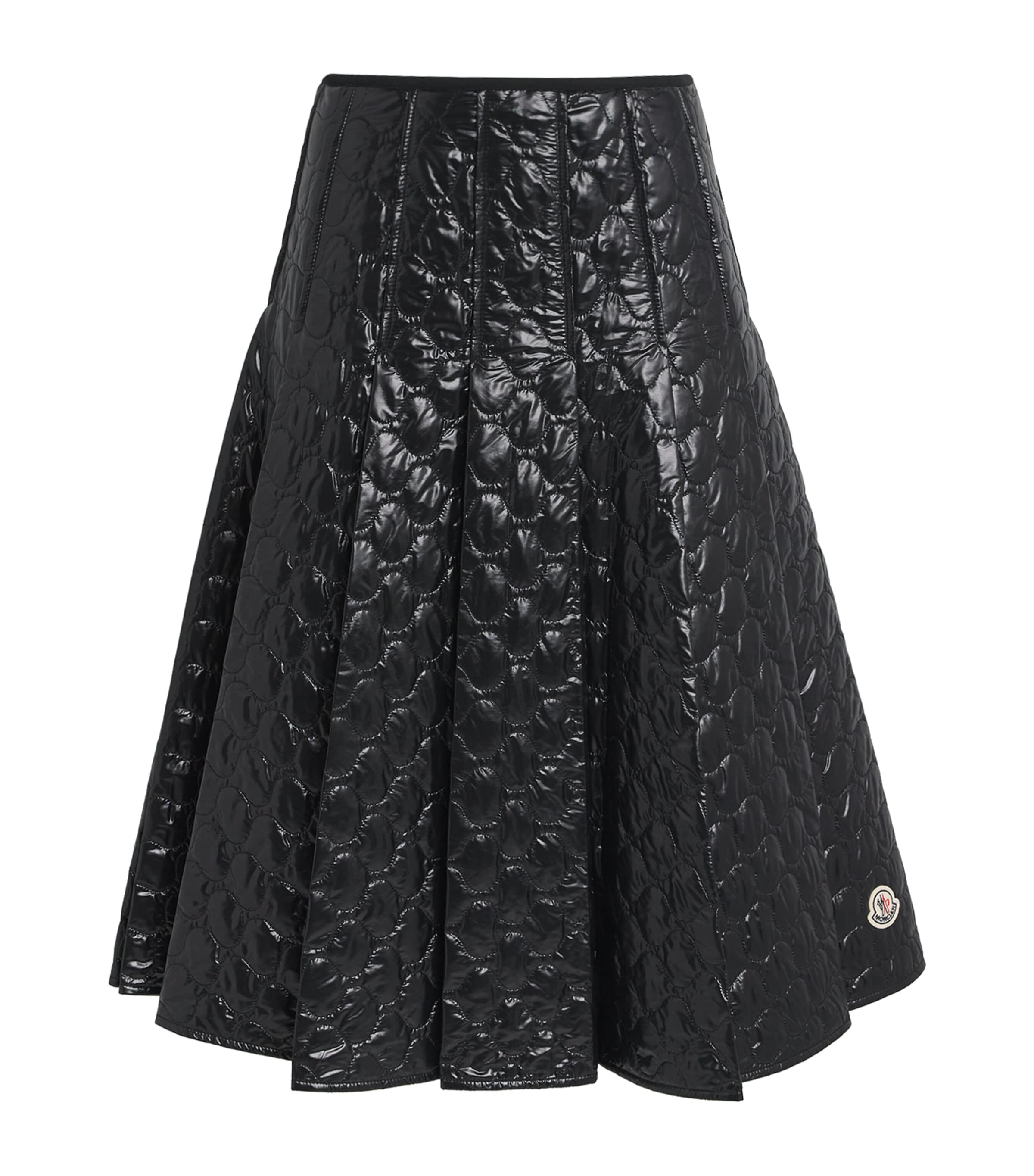Moncler Gonna Quilted Pleated Shell Midi Skirt In Black