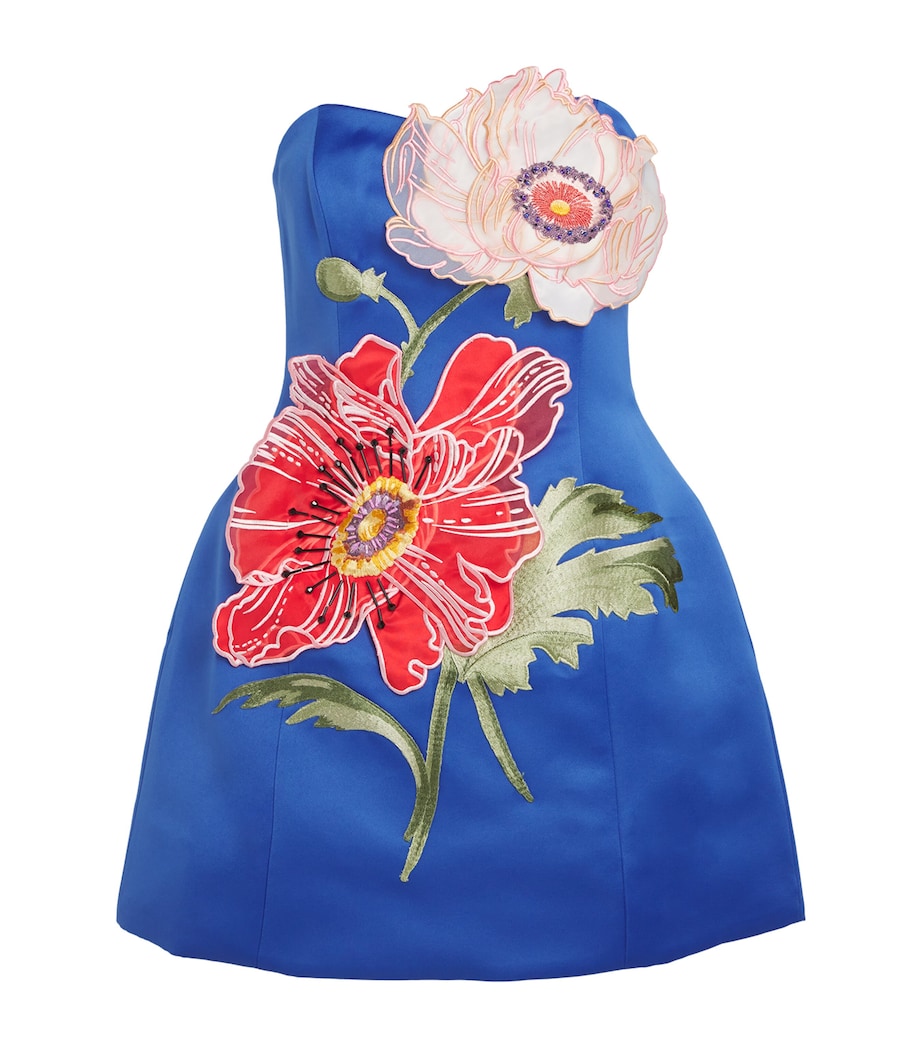 LEO LIN Womens Flower-Appliqué Rosario Mini Dress Lapis Image 1