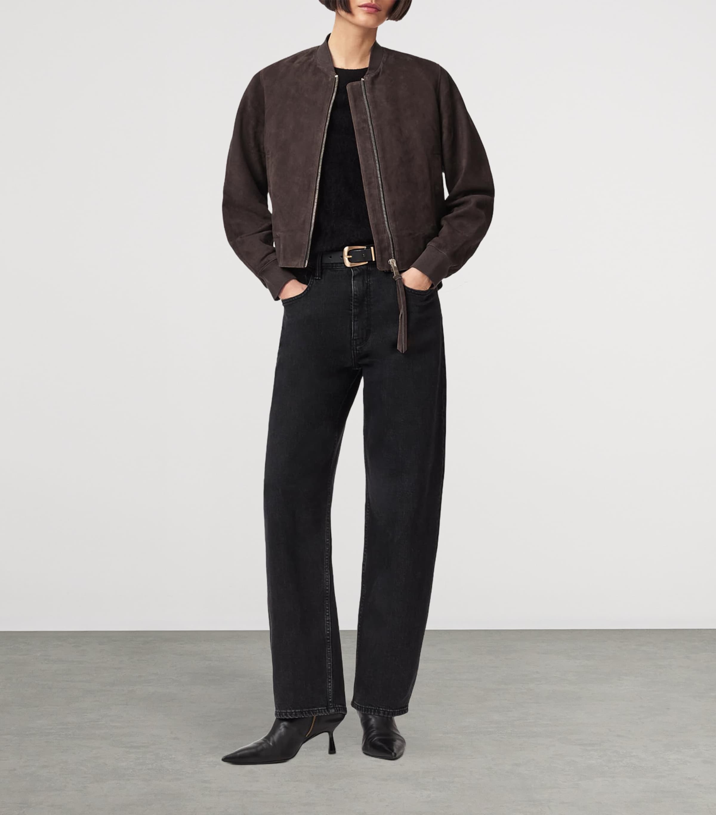 AllSaints Womens Suede Orten Bomber Jacket Bitter Brown Image 2