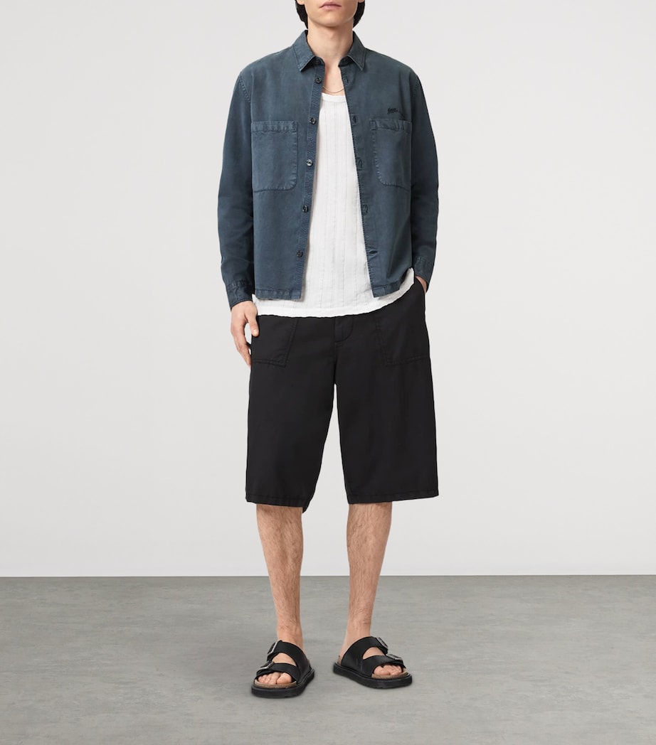 AllSaints Mens Organic Cotton-Blend Rohdi Overshirt Dark Steel Blue Image 2
