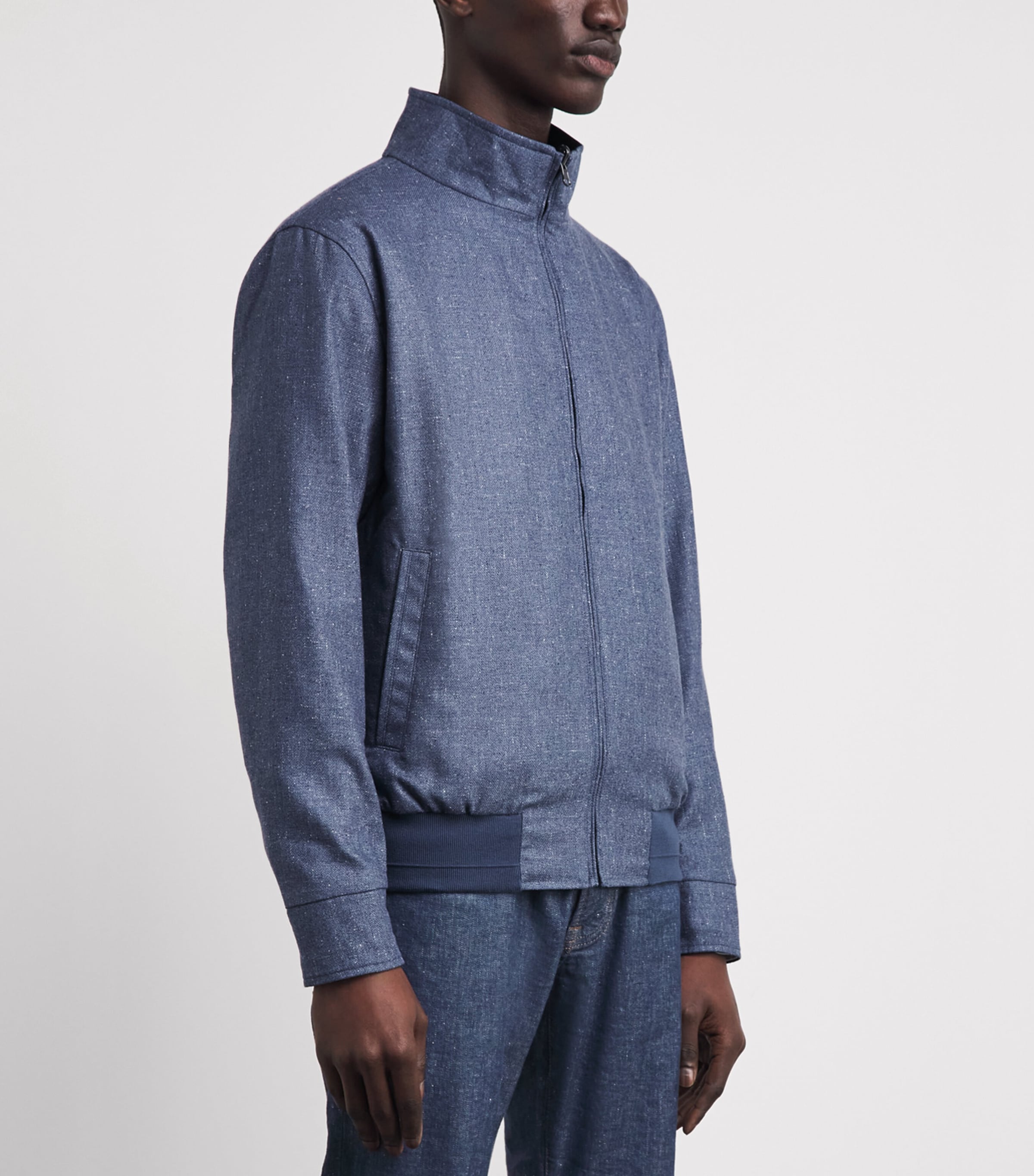 N.Peal Mens Silk-Wool Reversible Jacket Mid Blue Navy Image 4