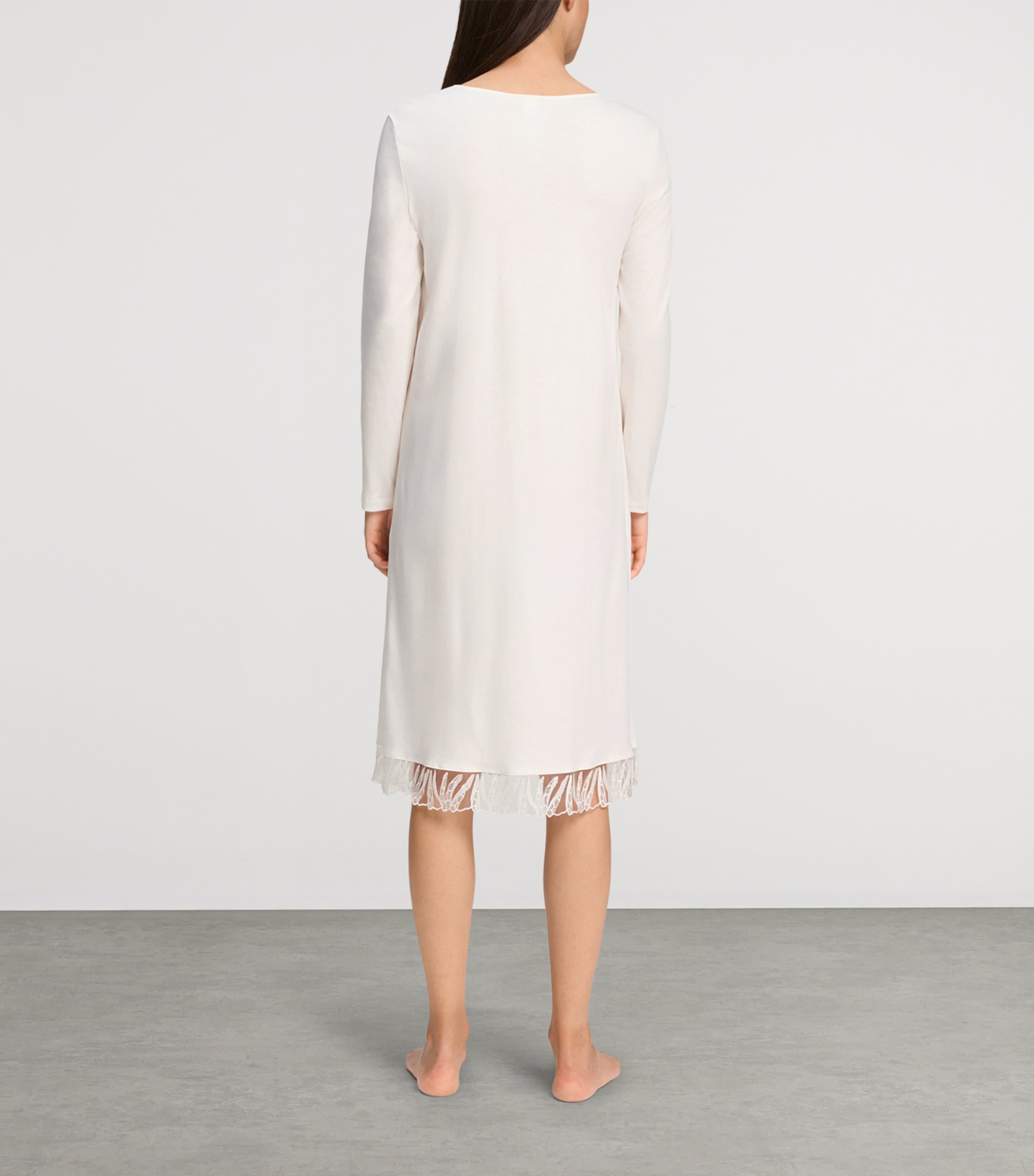 Hanro Womens Cotton Long-Sleeve Nightdress Off White Image 4