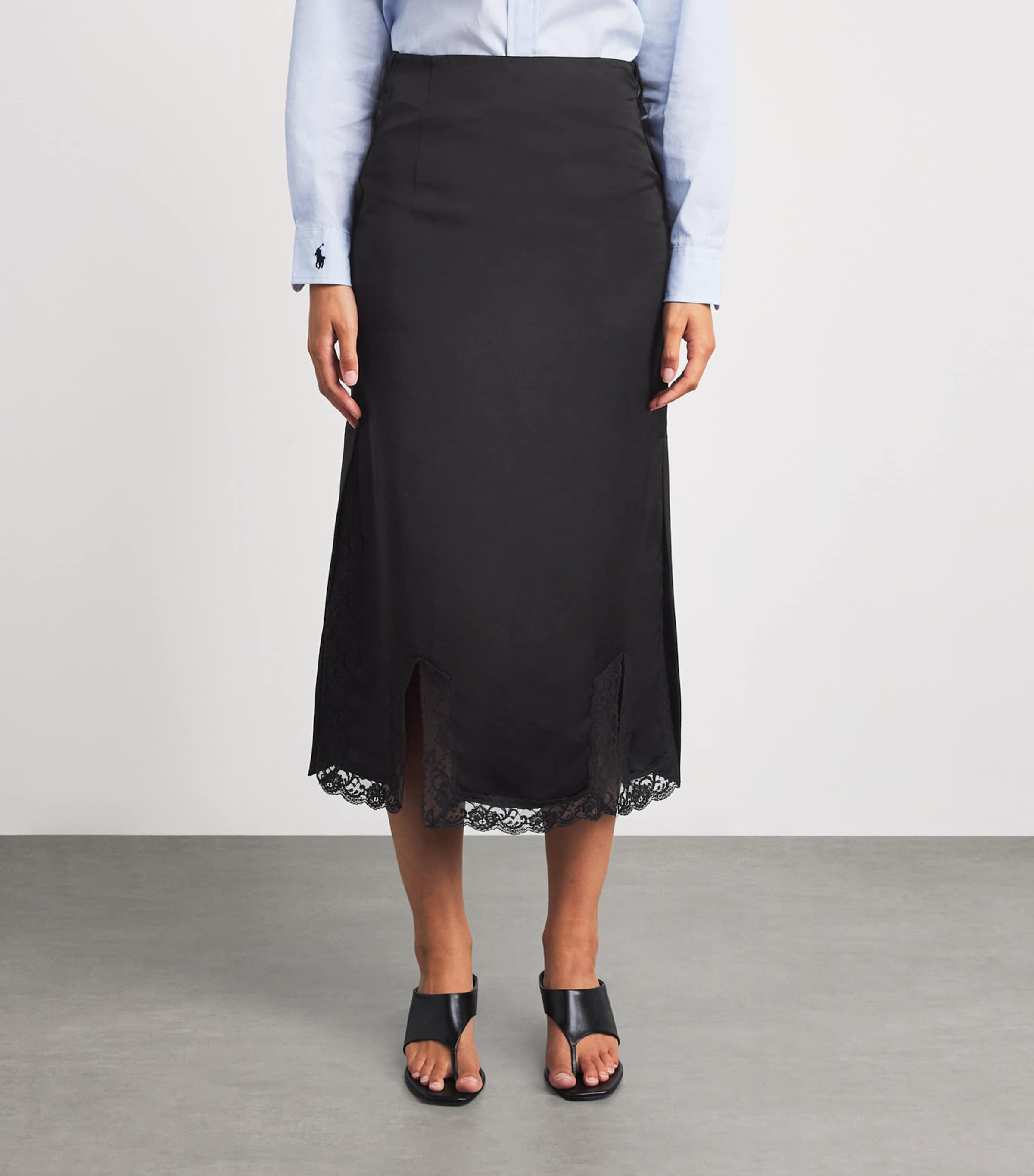 Sandro Paris Womens Lace-Detail Midi Skirt Black Image 4