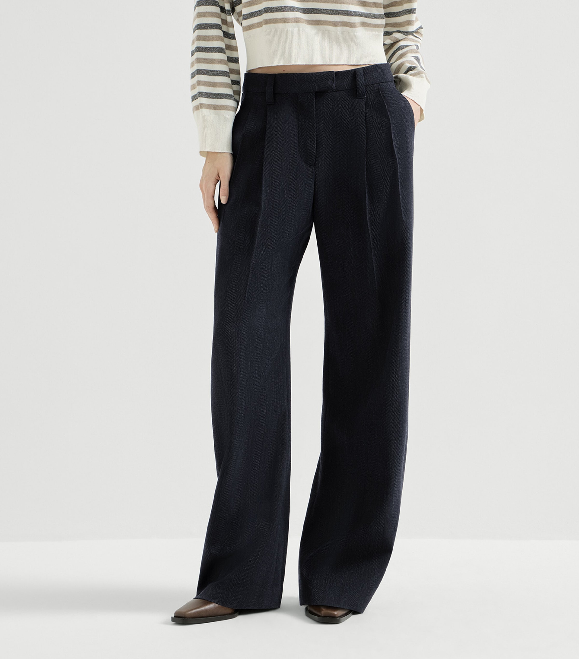 Brunello Cucinelli Womens Wool Wide-Leg Trousers Image 3