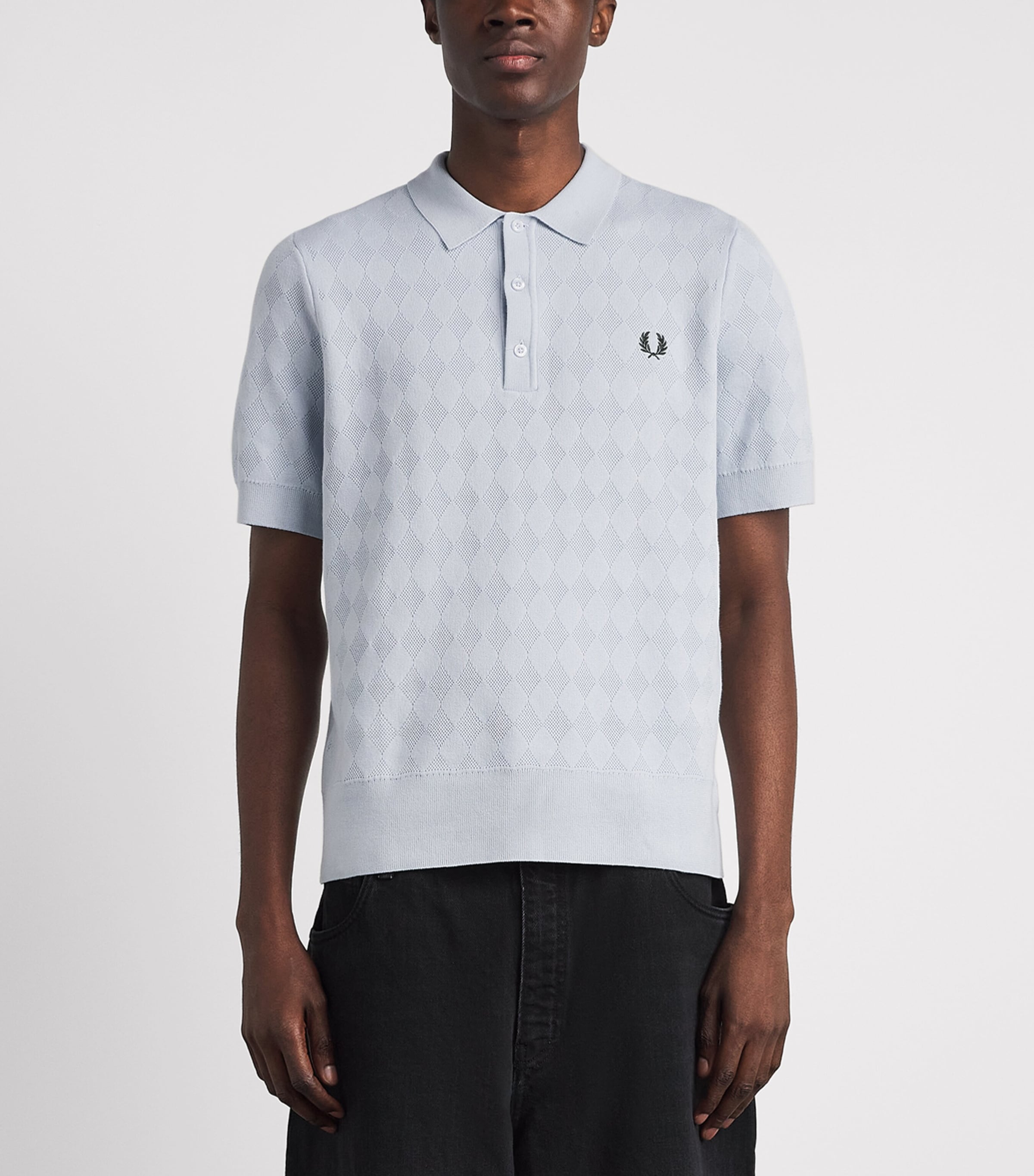 Fred Perry Mens Cotton Pointelle Polo shirt Dusky Blue Image 4