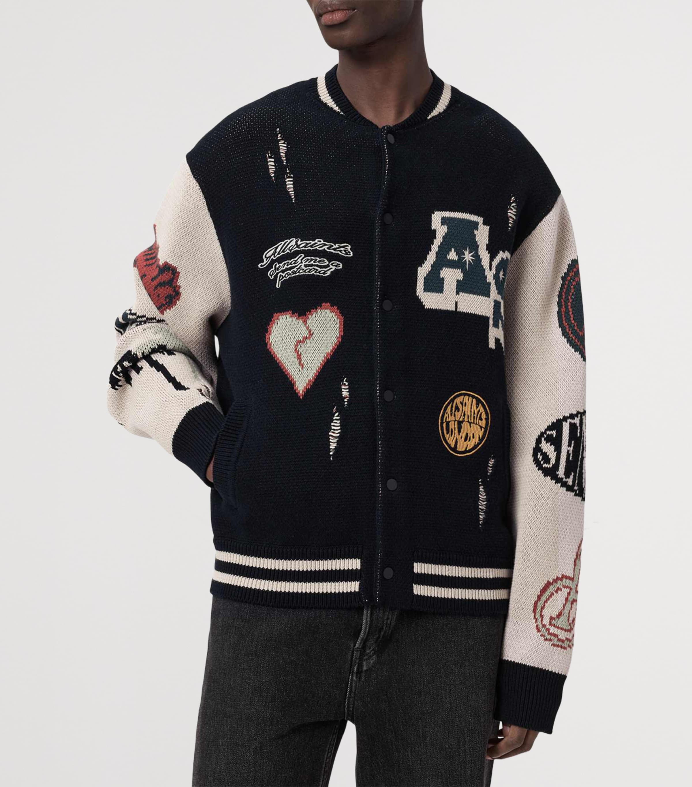 AllSaints Mens Organic Cotton Chase Cardigan Black/ecru White Image 3