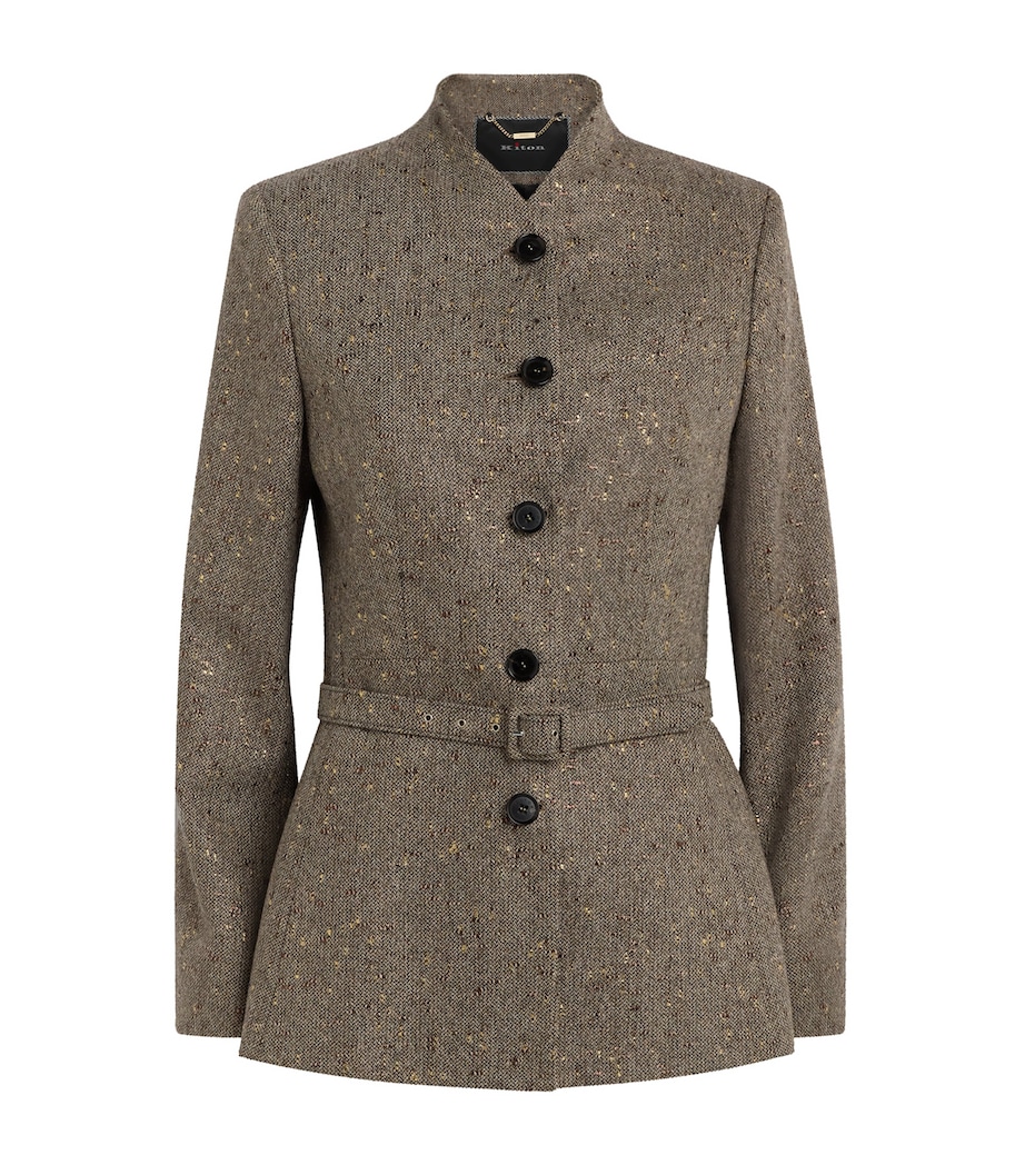 Kiton Womens Virgin Wool-Blend Jacket Light Brown Tweed Image 1