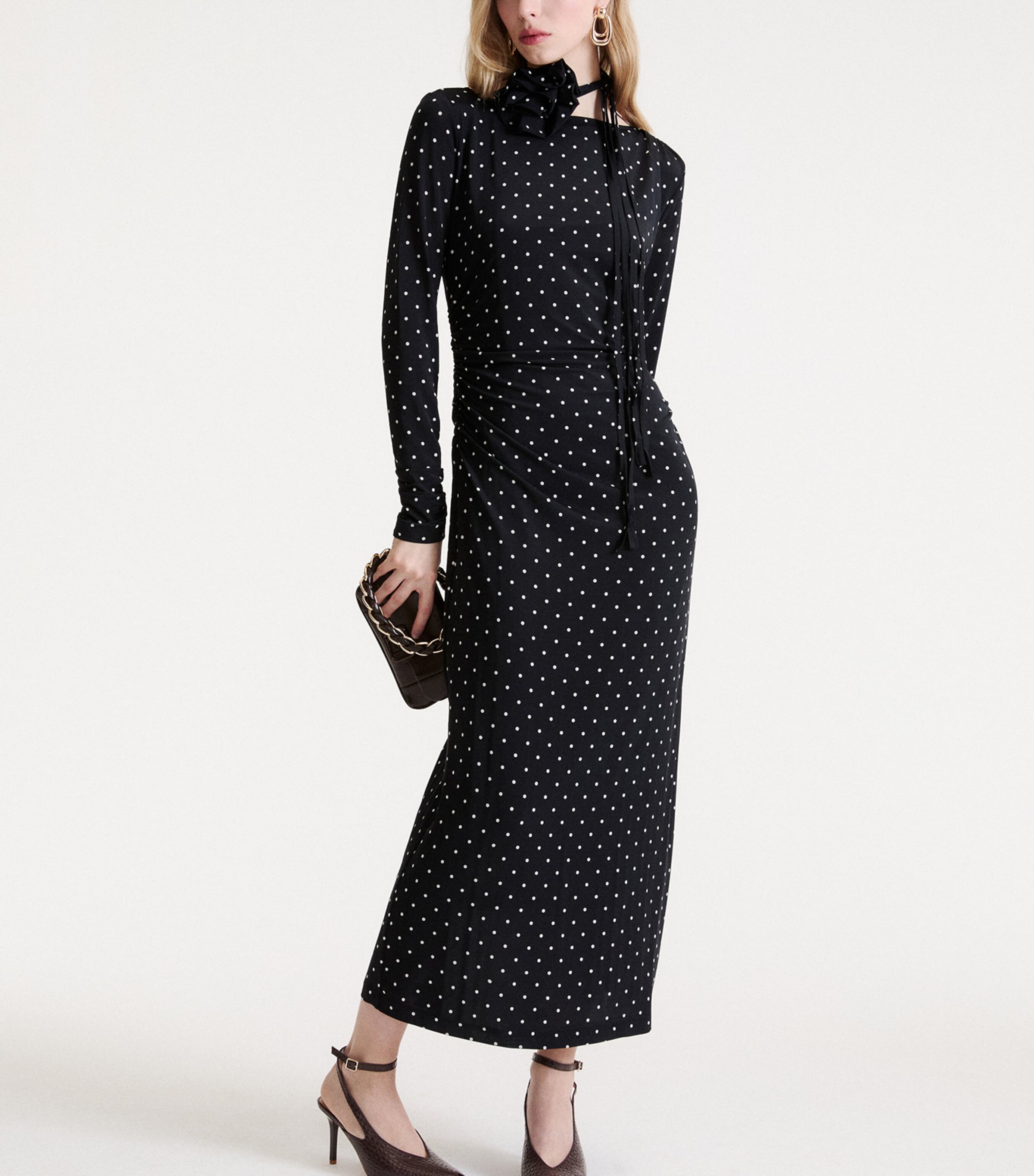 Marella Womens Jersey Polka-Dot Maxi Dress Black Image 2