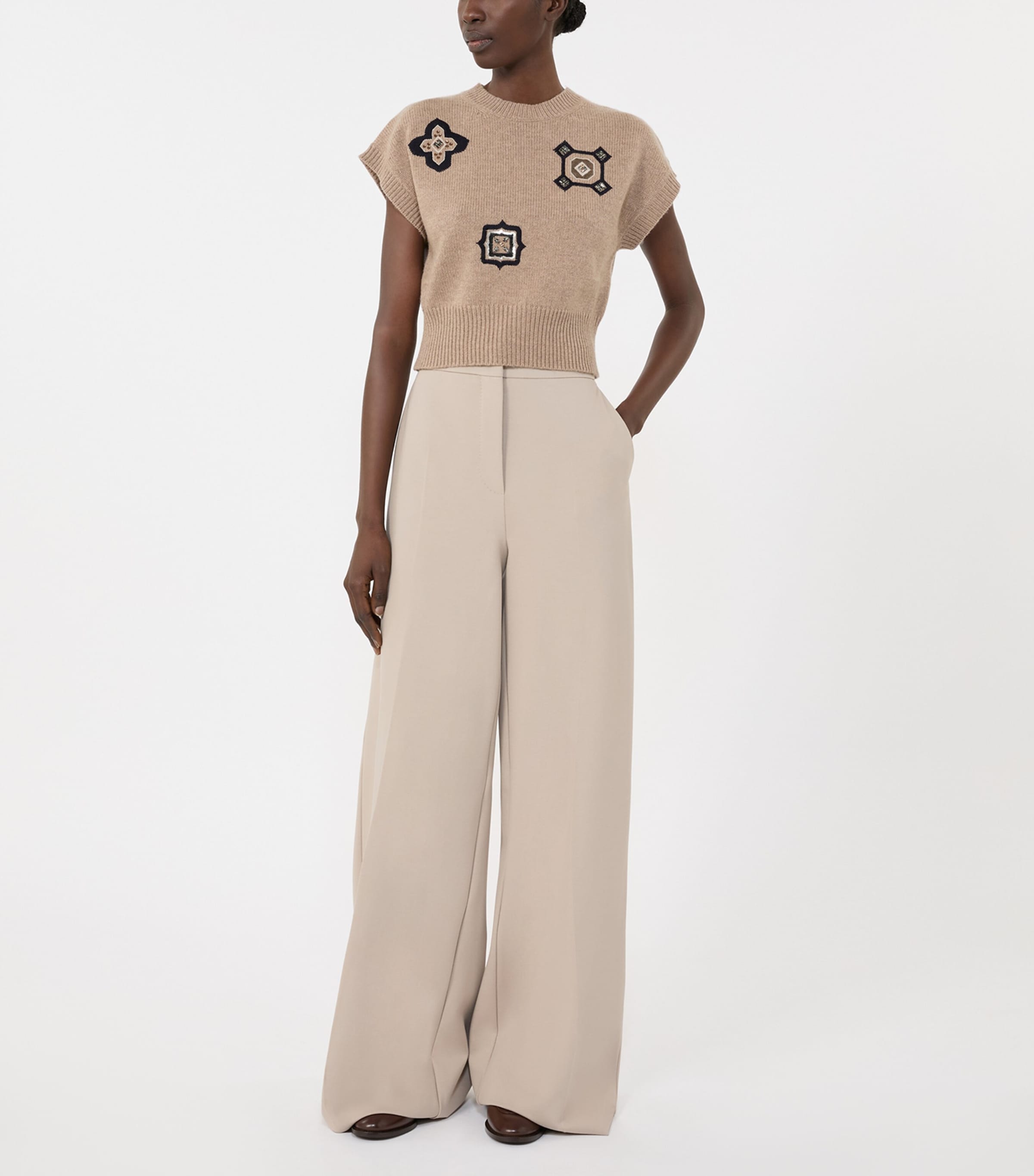 Jersey Wide-Leg Trousers SAND Image 2