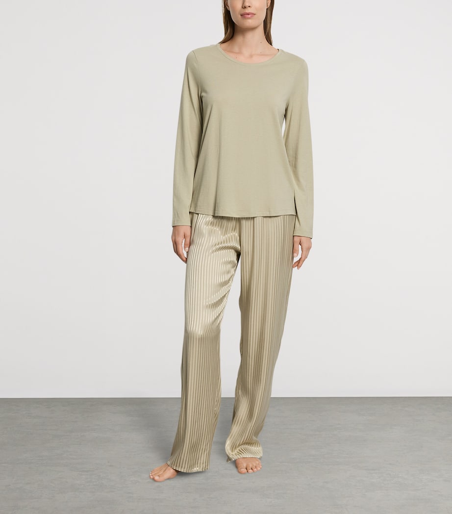 Hanro Womens Stretch-Cotton Long-Sleeve Sleep & Lounge T-Shirt Olive Stem Image 4