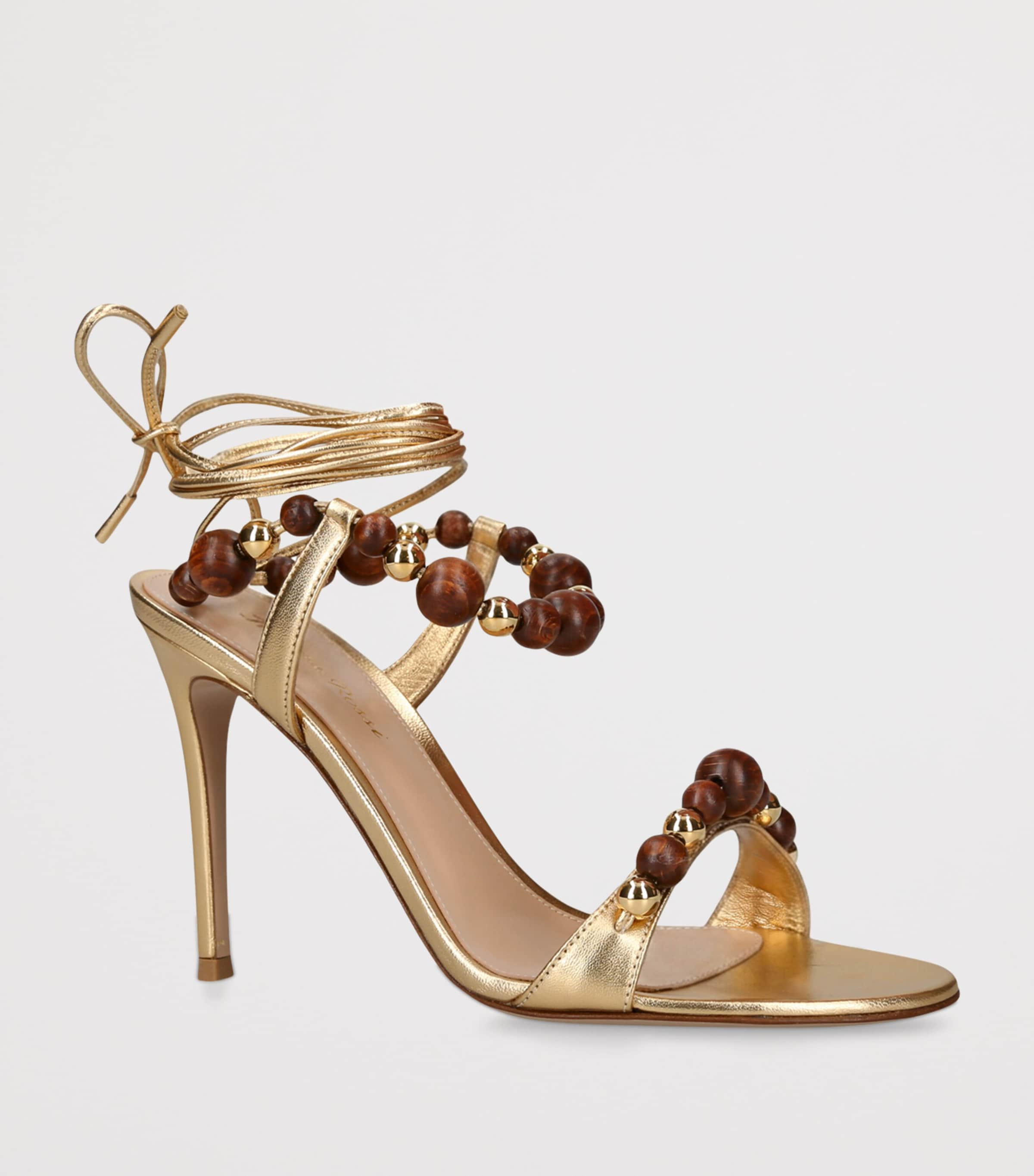 Gianvito Rossi Leather Embellished Pandawa Wrap Sandals 95 Gold Image 2