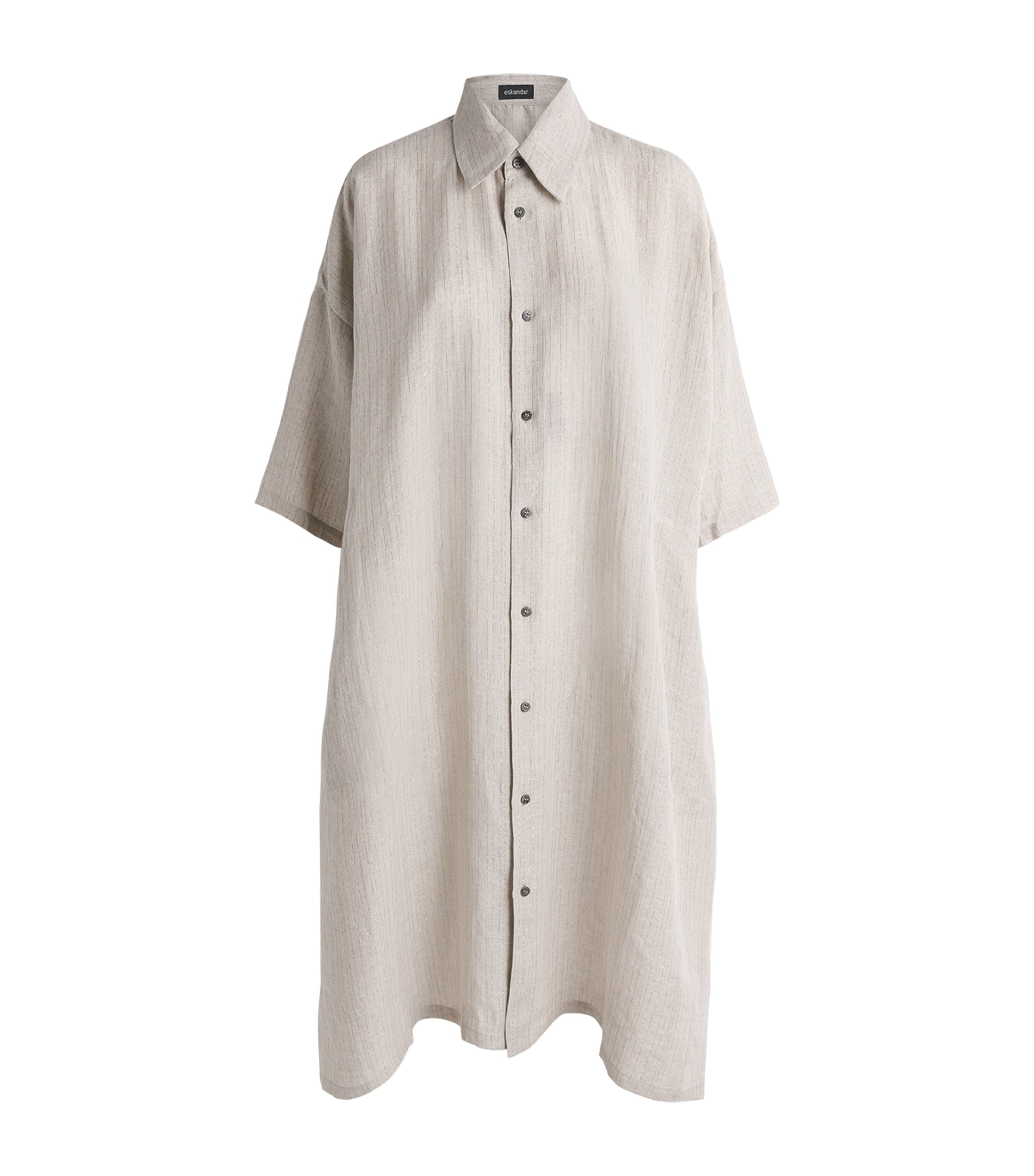 Eskandar Linen-blend Stripe Midi Shirt Dress In Neutral