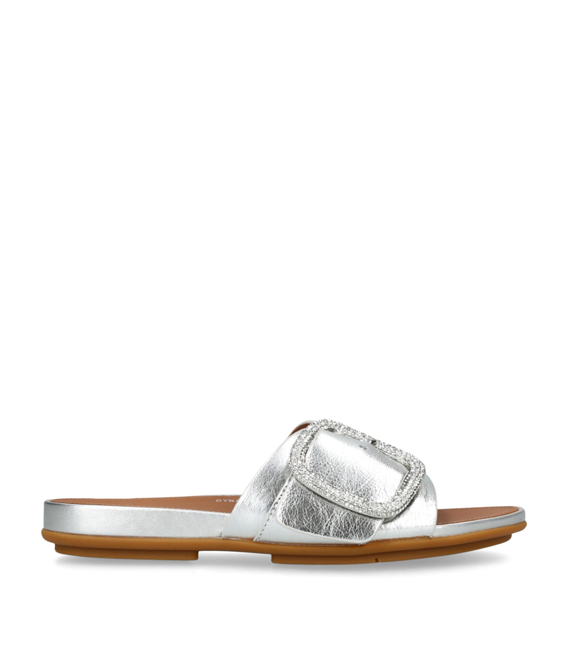 Fitflop Leather Gracie Slides In Silver