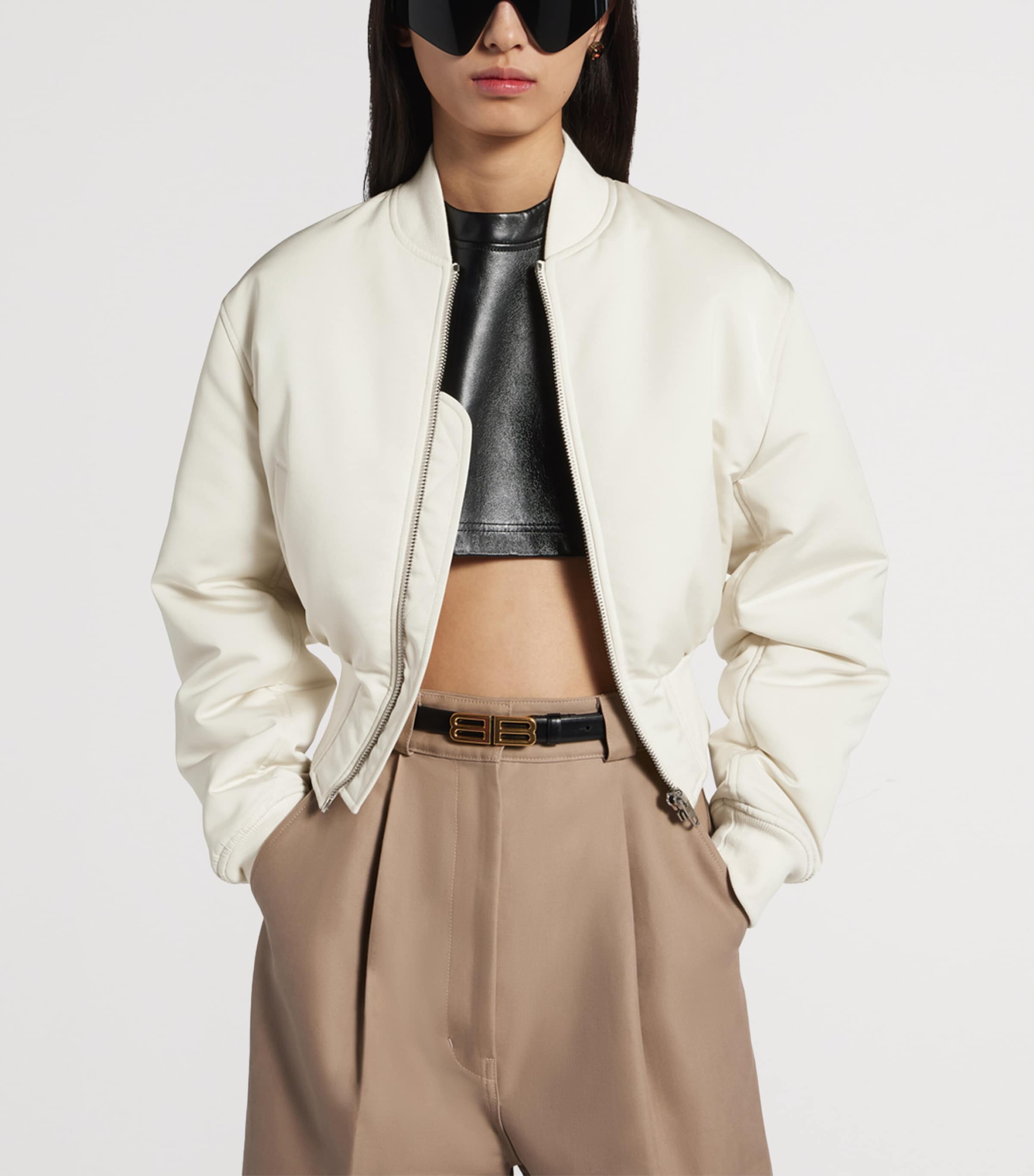 Balenciaga Womens Technical Faille Cropped Bomber Jacket Image 5
