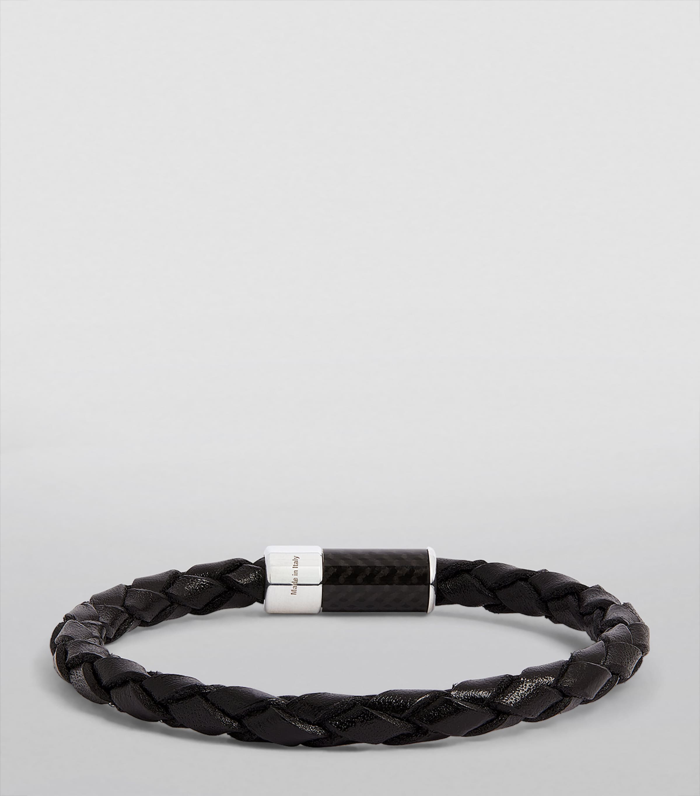 Tateossian Leather Carbon Pop Braided Bracelet Black Image 2