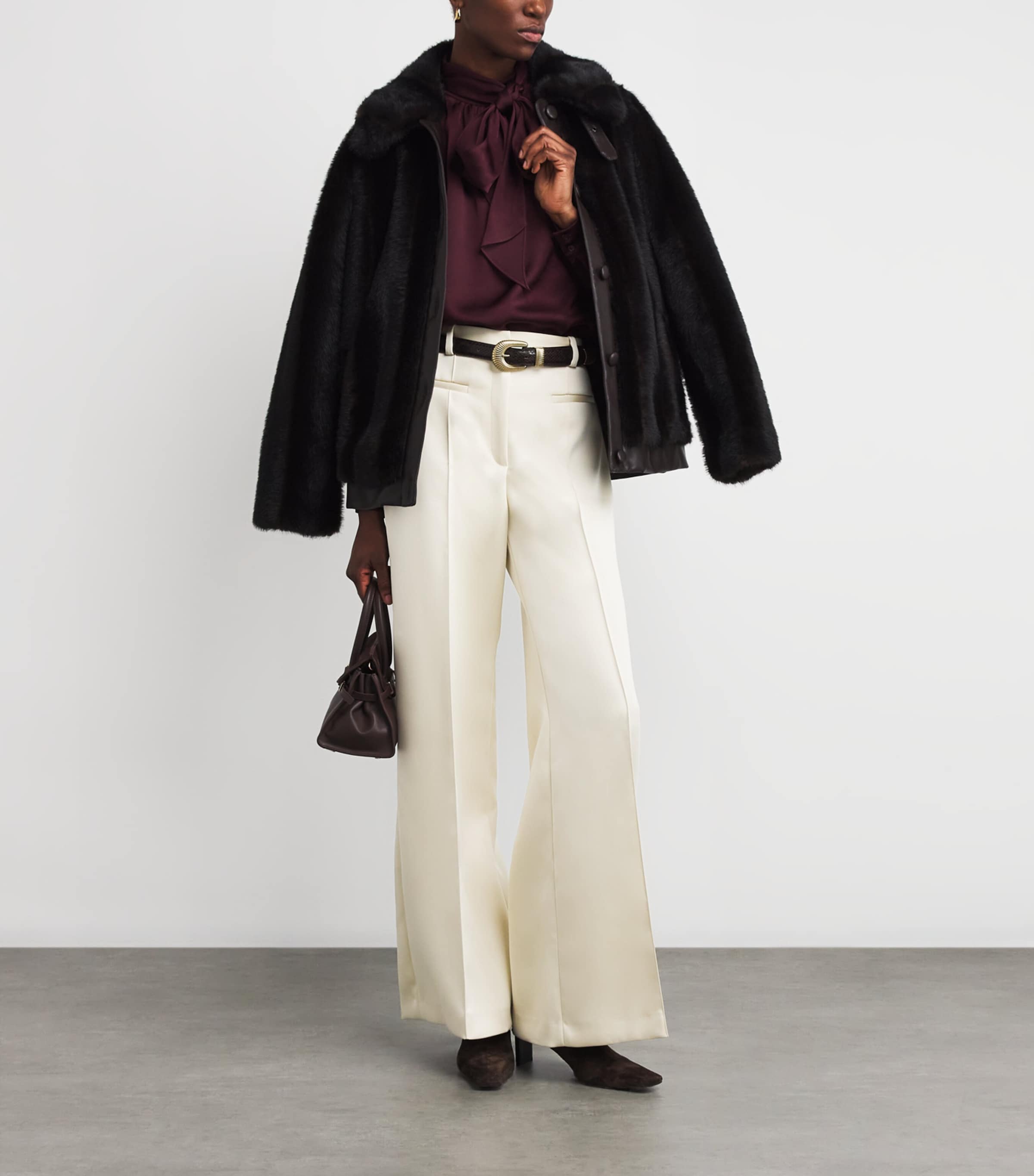 Satin Wide-Leg Tailored Trousers IVORY Image 2