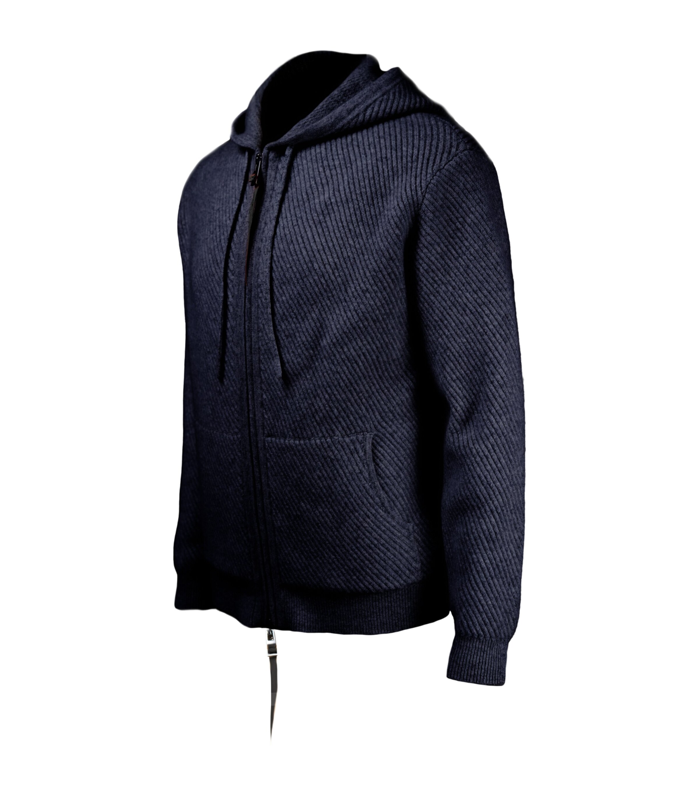 Alan Scott Mens Cashmere Feather-Rib Hoodie Midnight Image 2