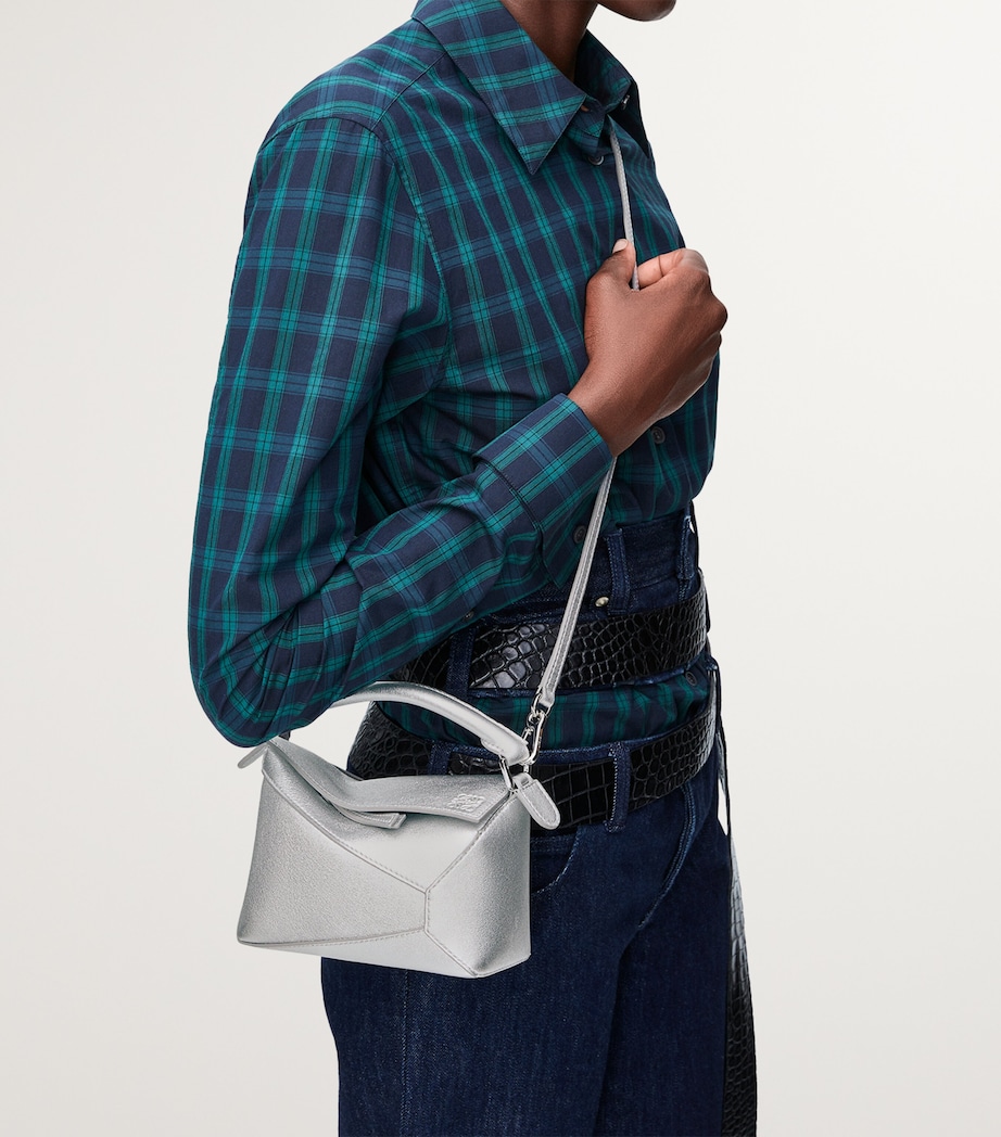 Mini Leather Puzzle Edge Top-Handle Bag SILVER Image 3