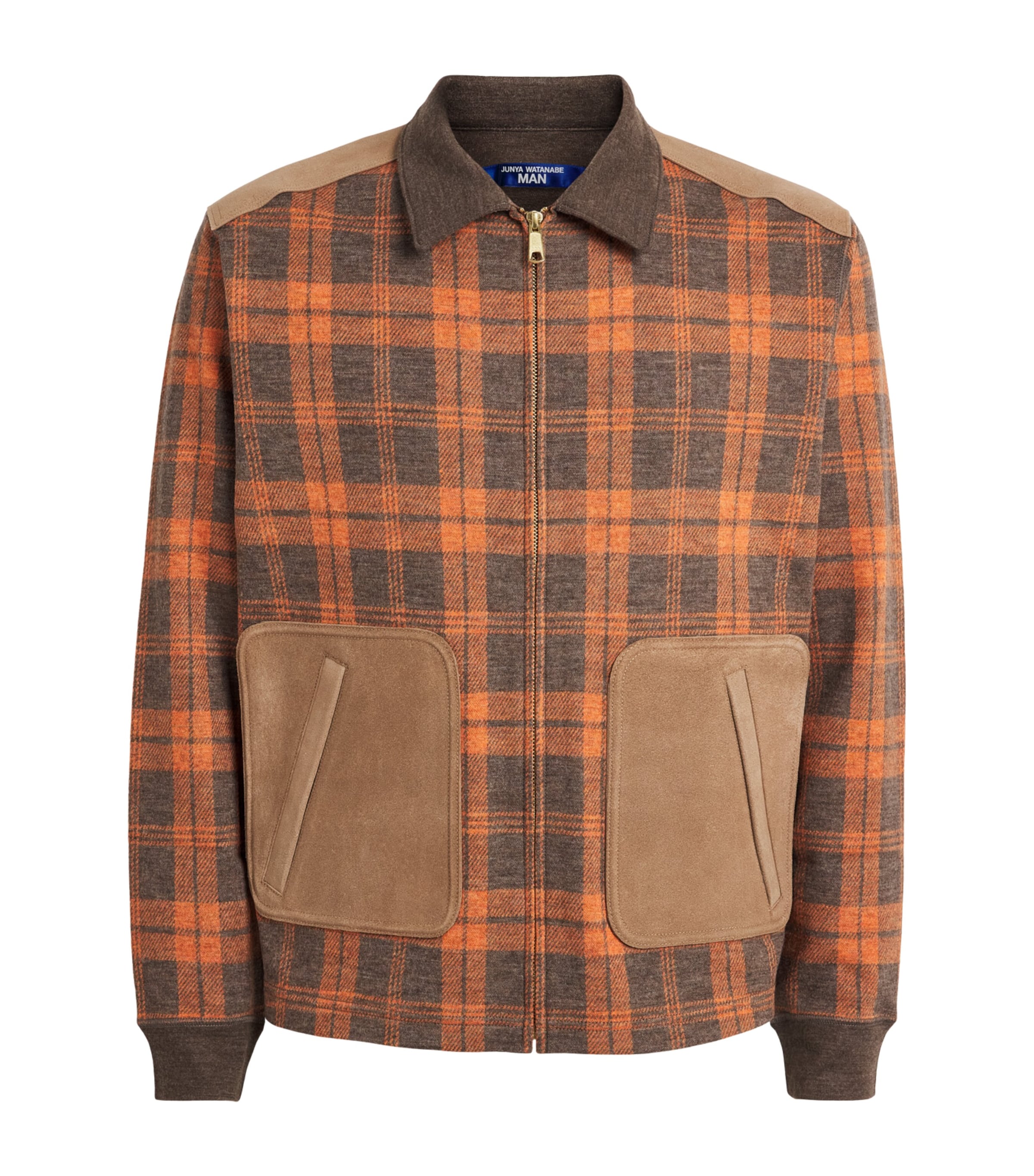 Junya Watanabe MAN Mens Wool Suede-Trim Jacket Brn/org X Brown Image 1