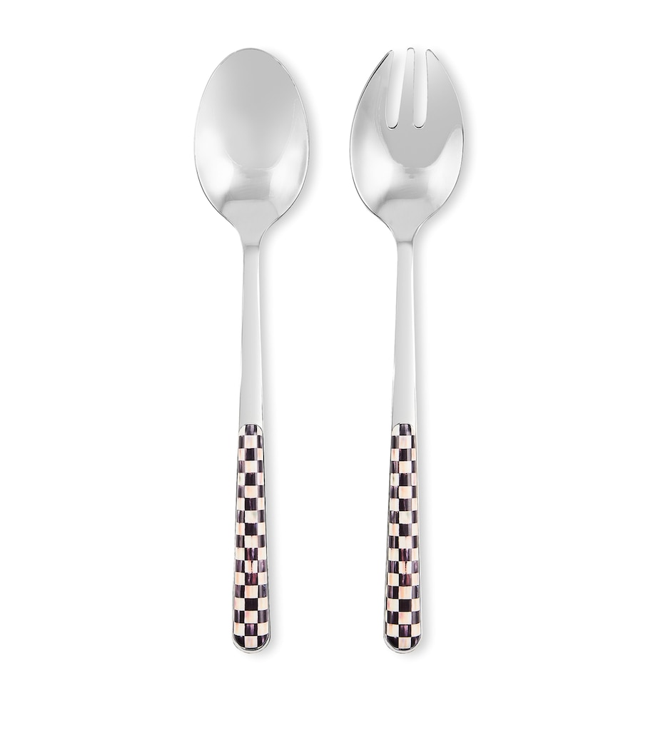 MacKenzie-Childs Stainless Steel Courtly Check Bistro Salad Serving Set Black Image 1