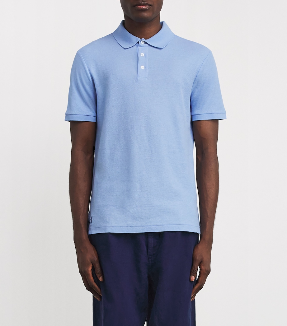 Cotton Mesh Honeycomb Polo Shirt BLUE Image 3