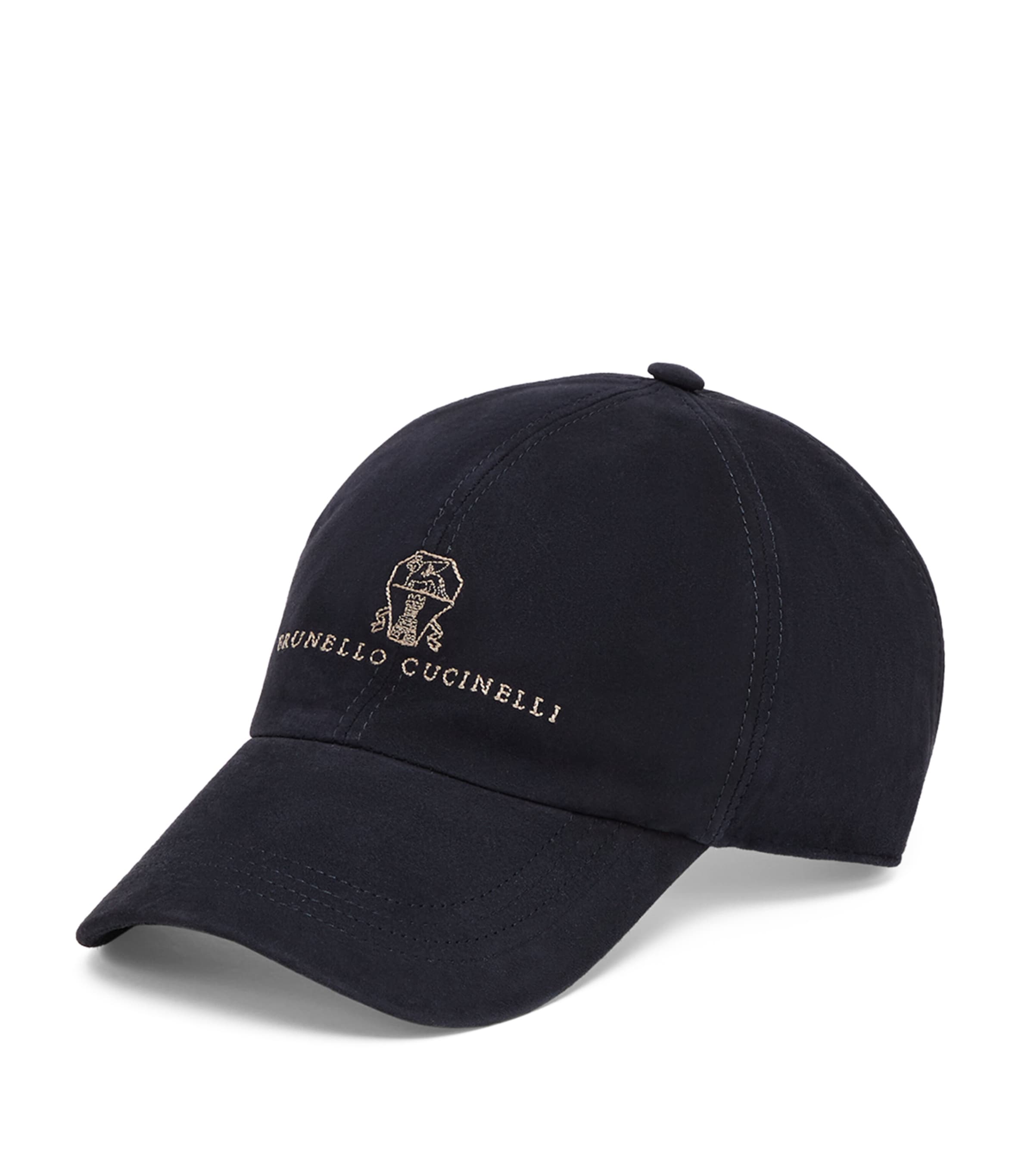 Brunello Cucinelli Lightweight Suede Baseball Cap With Embroidered Logo Hats Blue In Blue