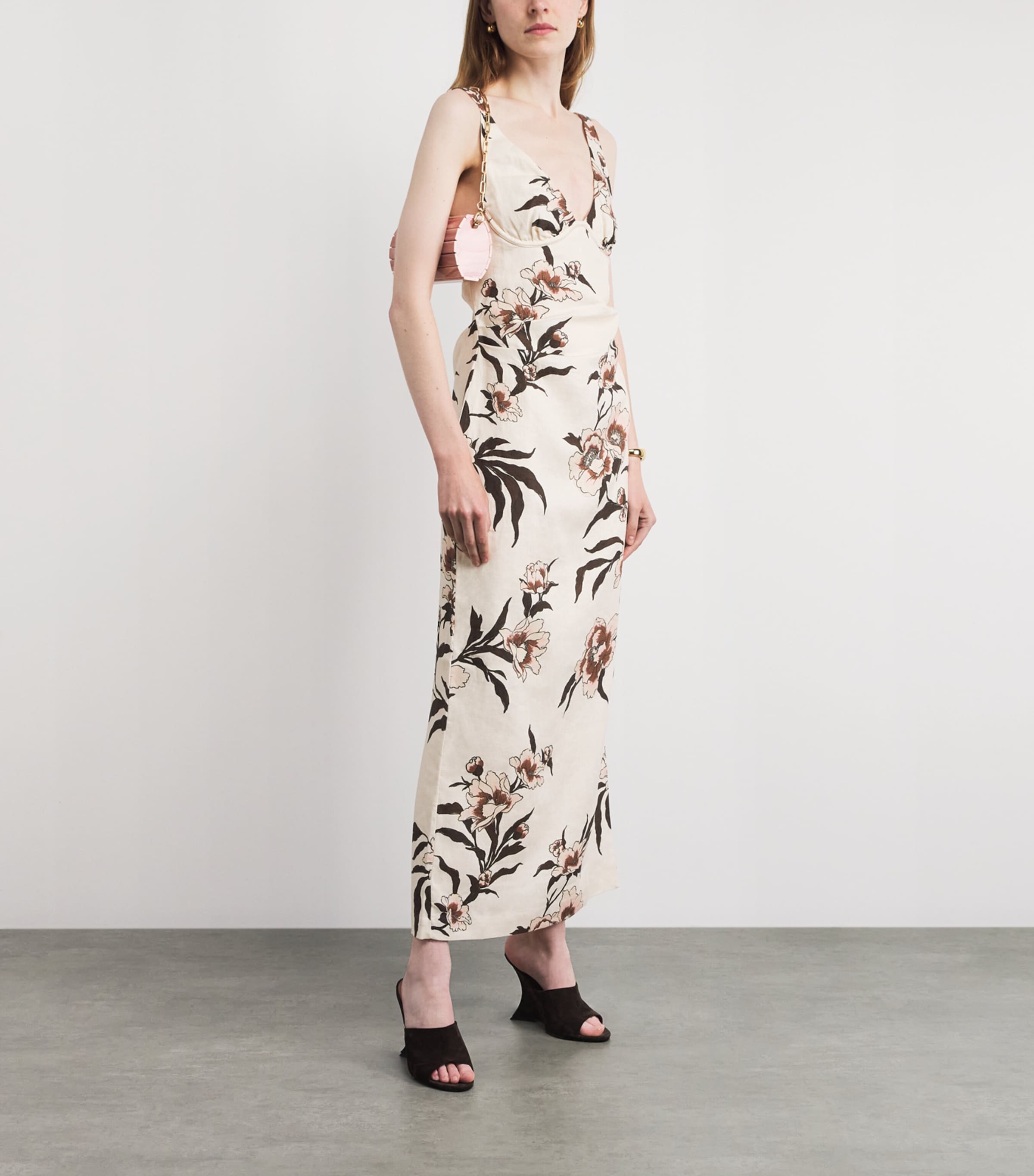 SIR. Womens Linen Peony Balconette Maxi Dress Peony Floral Image 2