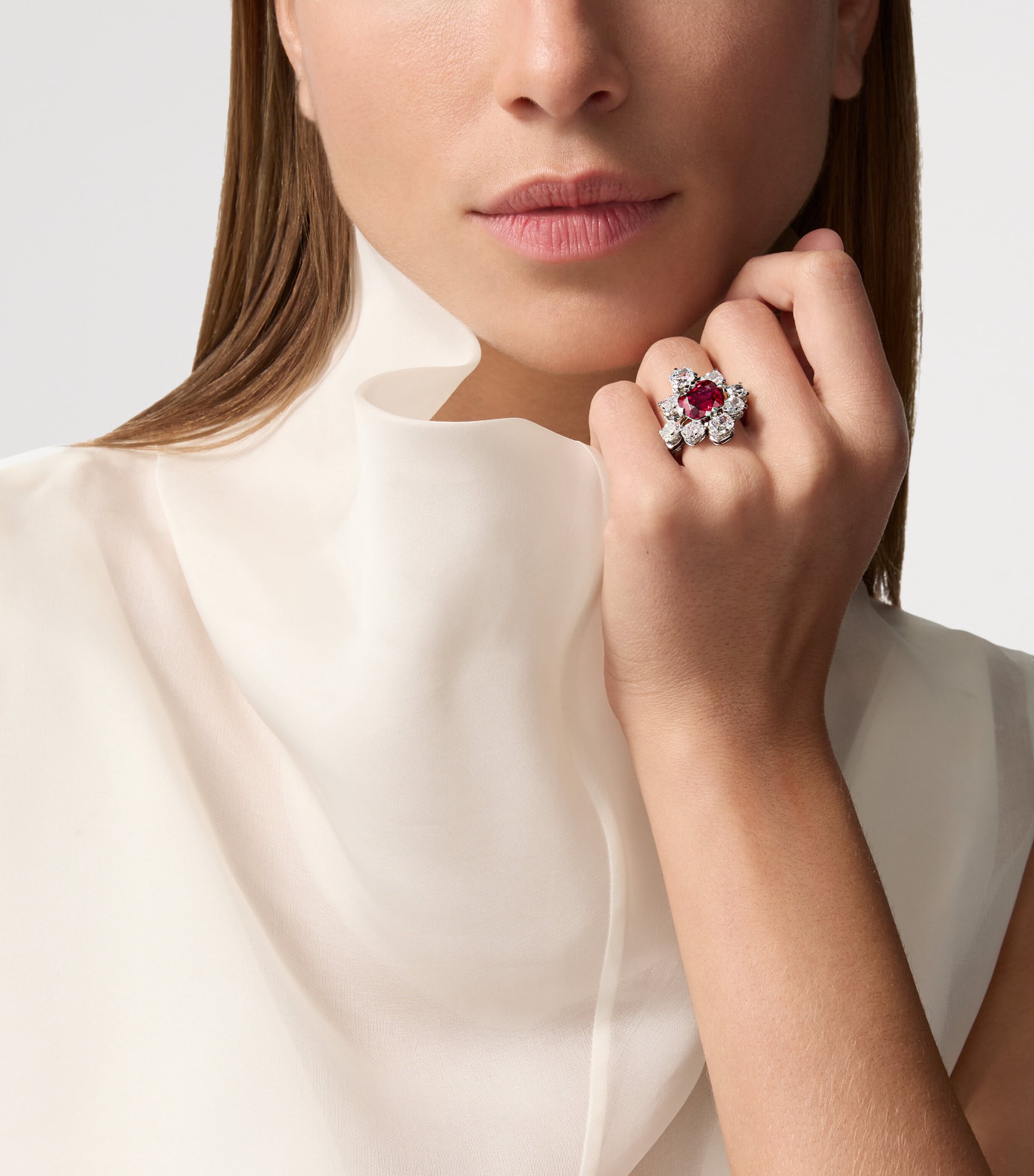 Cartier Platinum, Diamond and Ruby Tesselia Cocktail Ring Platinum Image 2