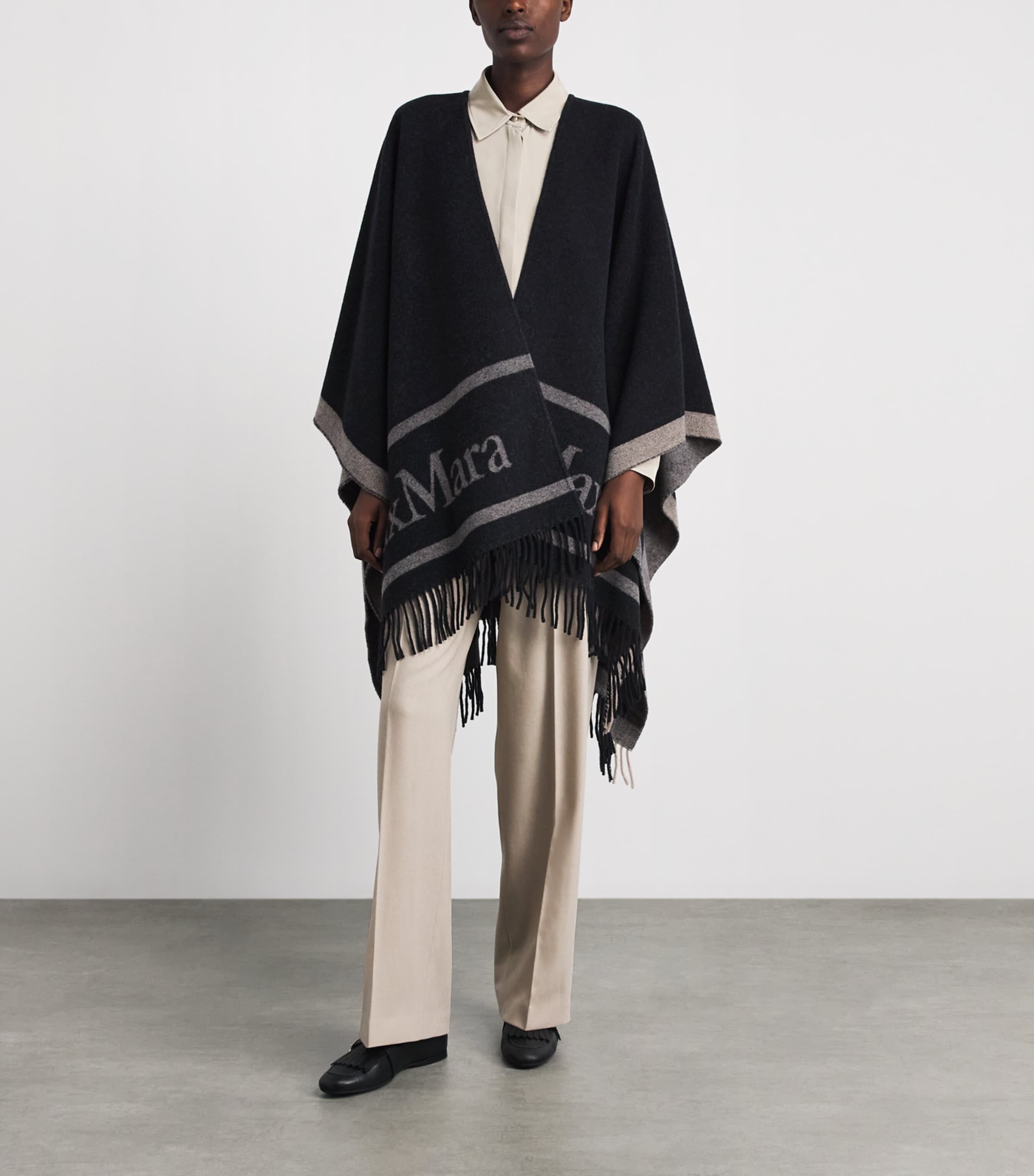 Max Mara Womens Wool Logo Poncho Ultramarine Image 2