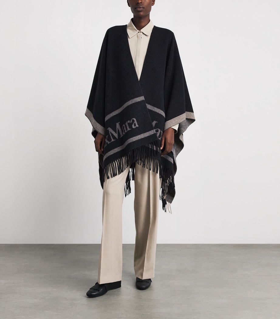 Max Mara Womens Wool Logo Poncho Ultramarine Image 2