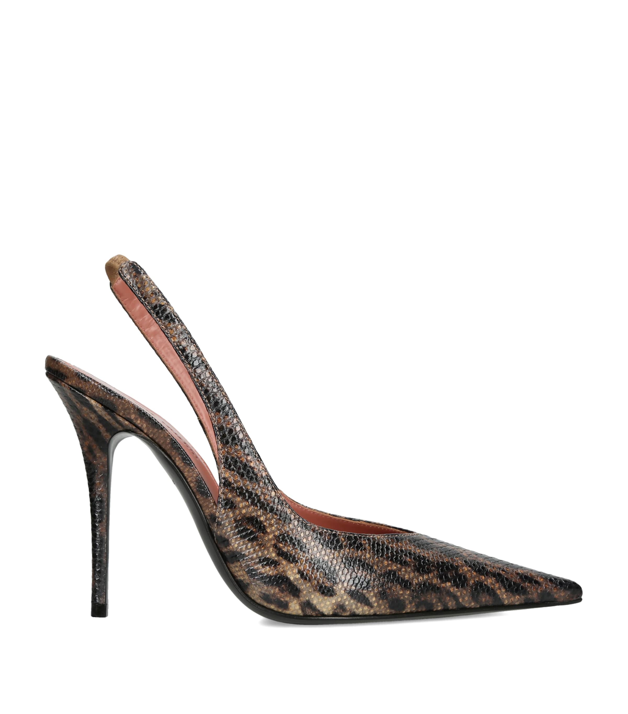 Amina Muaddi Suede Leopard Print Anok Slingback Pumps 105 Dk.brn Com Image 1