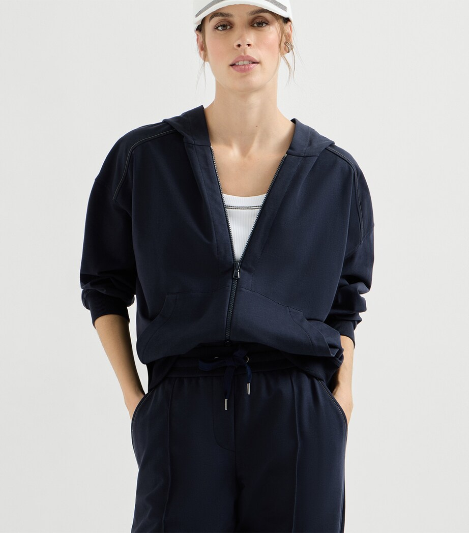Brunello Cucinelli Womens Stretch-Cotton Embellished Hoodie Image 4