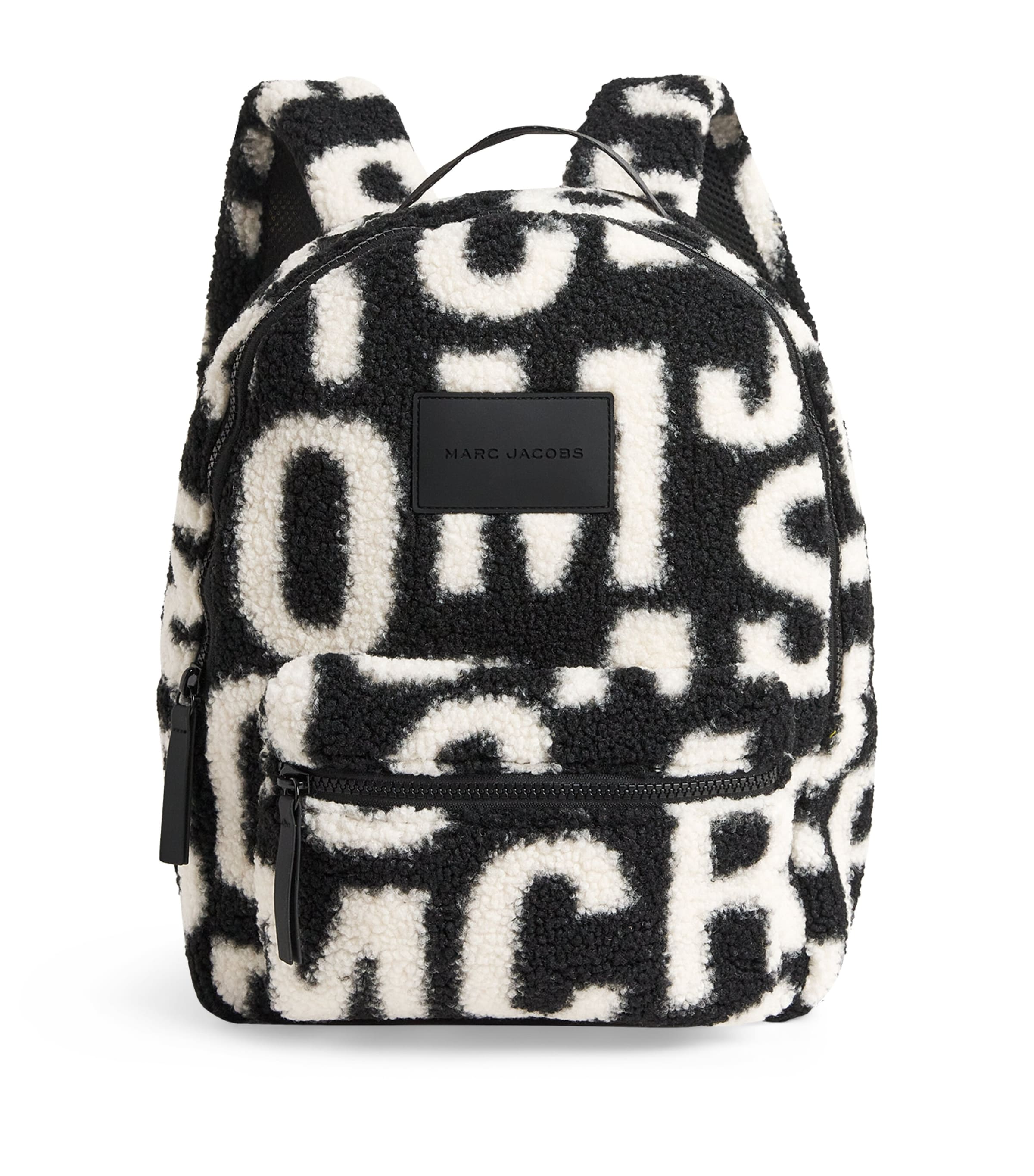 Marc Jacobs Kids' Faux Shearling Logo Backpack In Black