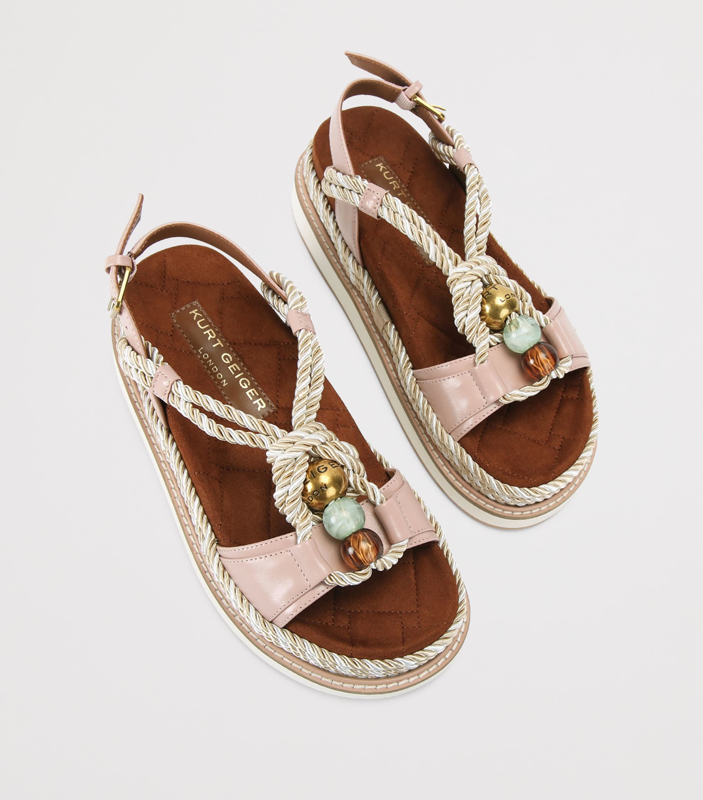 Kurt Geiger London Leather Orson Rope Sandals Pale Pink Image 4