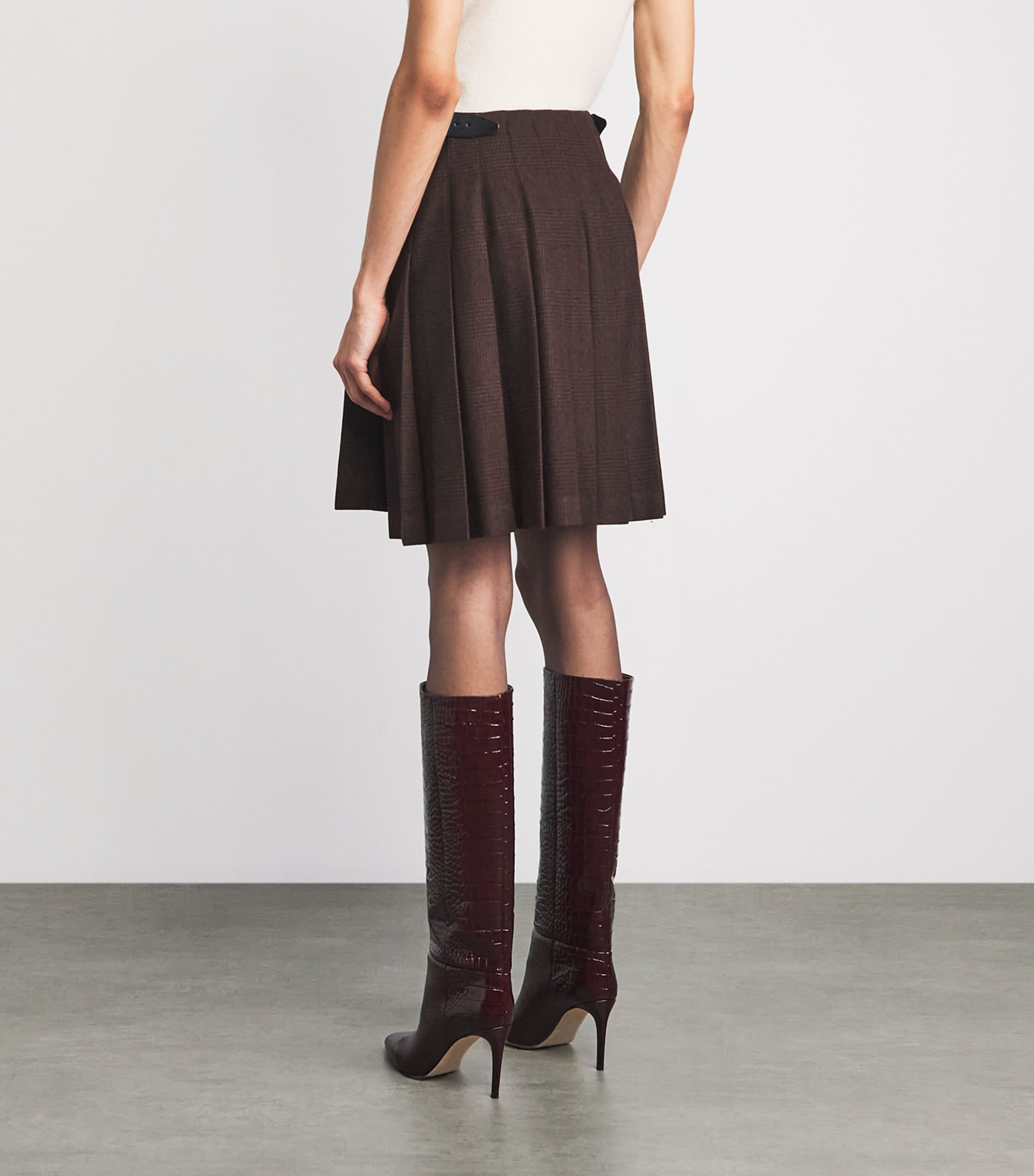 Johnstons Of Elgin Womens x Le Kilt Wool-Cashmere Pleated Midi Skirt Brn Shdow Chk Image 5