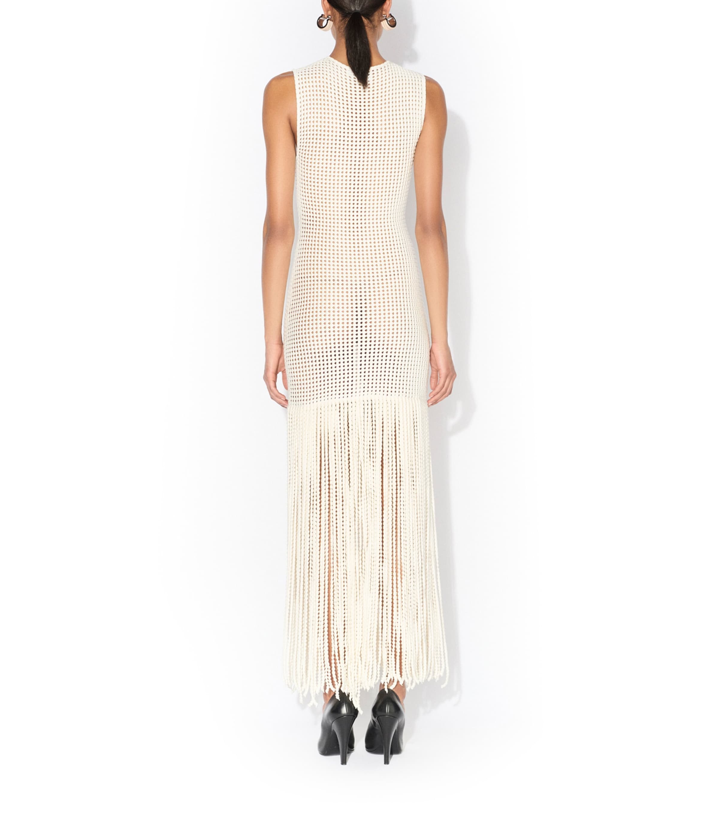 Alaïa Womens Fringed Midi Dress Blanc Naturel Image 3