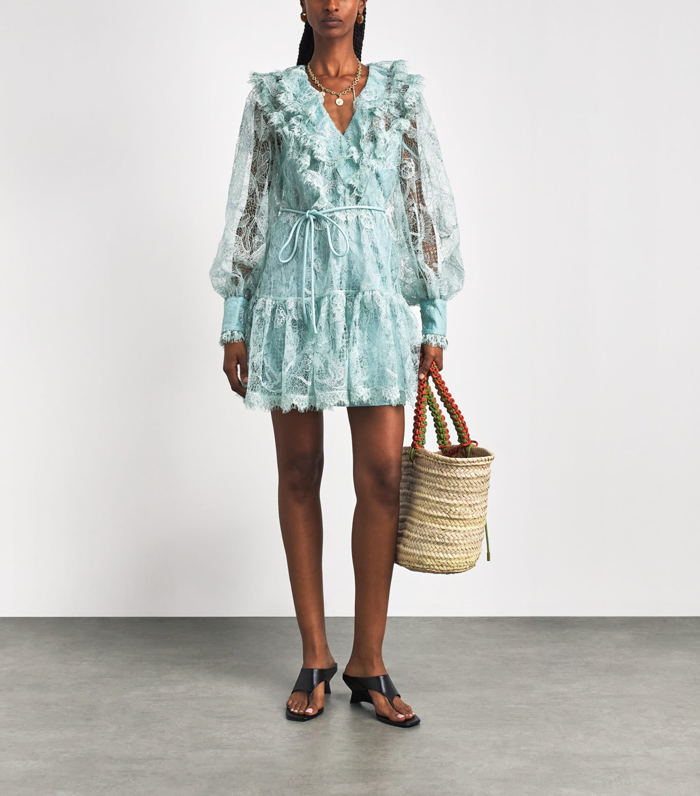ALEMAIS Blue Ruffled Lace Winifred Mini Dress | Harrods US