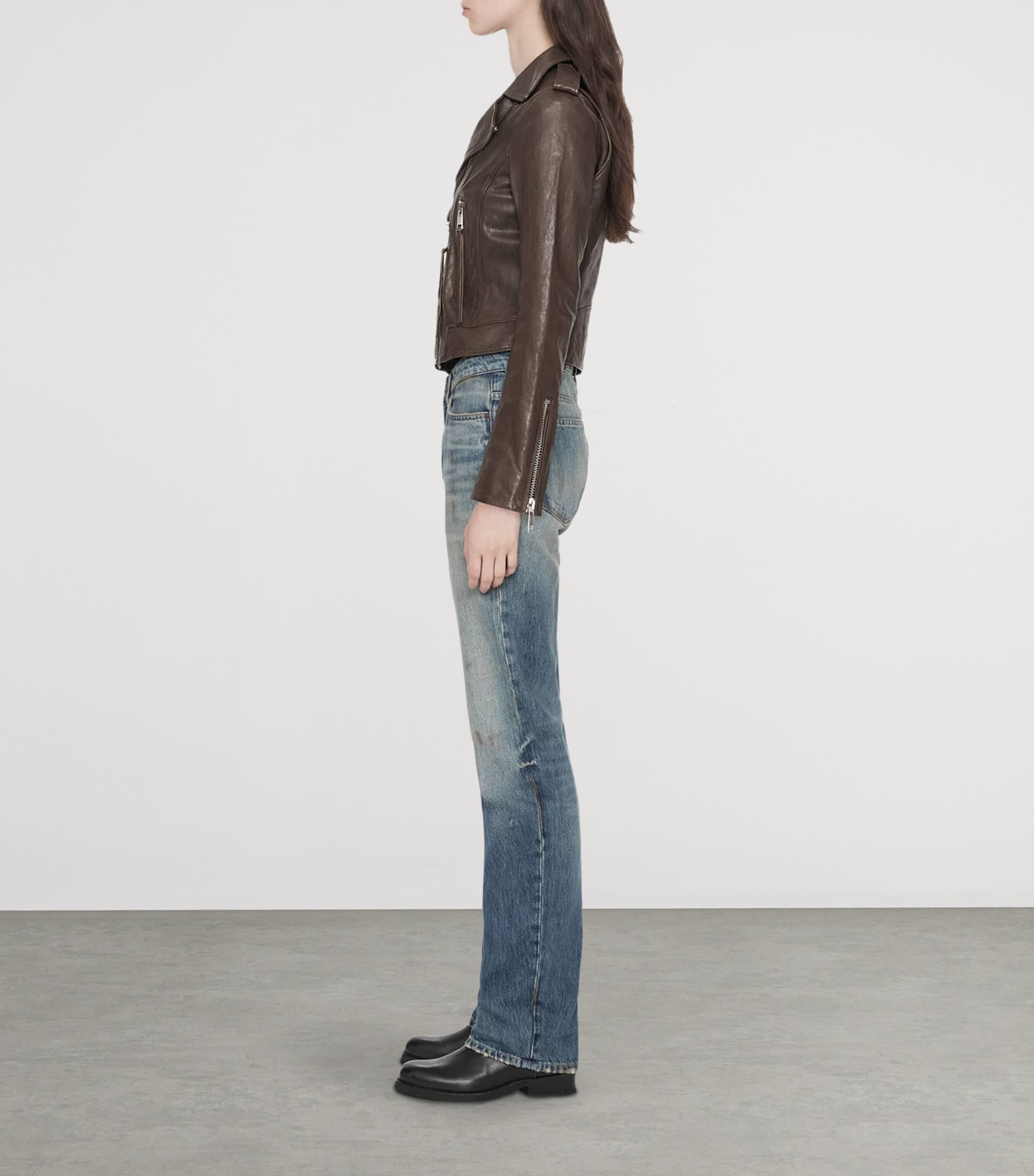 AllSaints Womens Errie Leather Biker Jacket Olive Brown Image 8