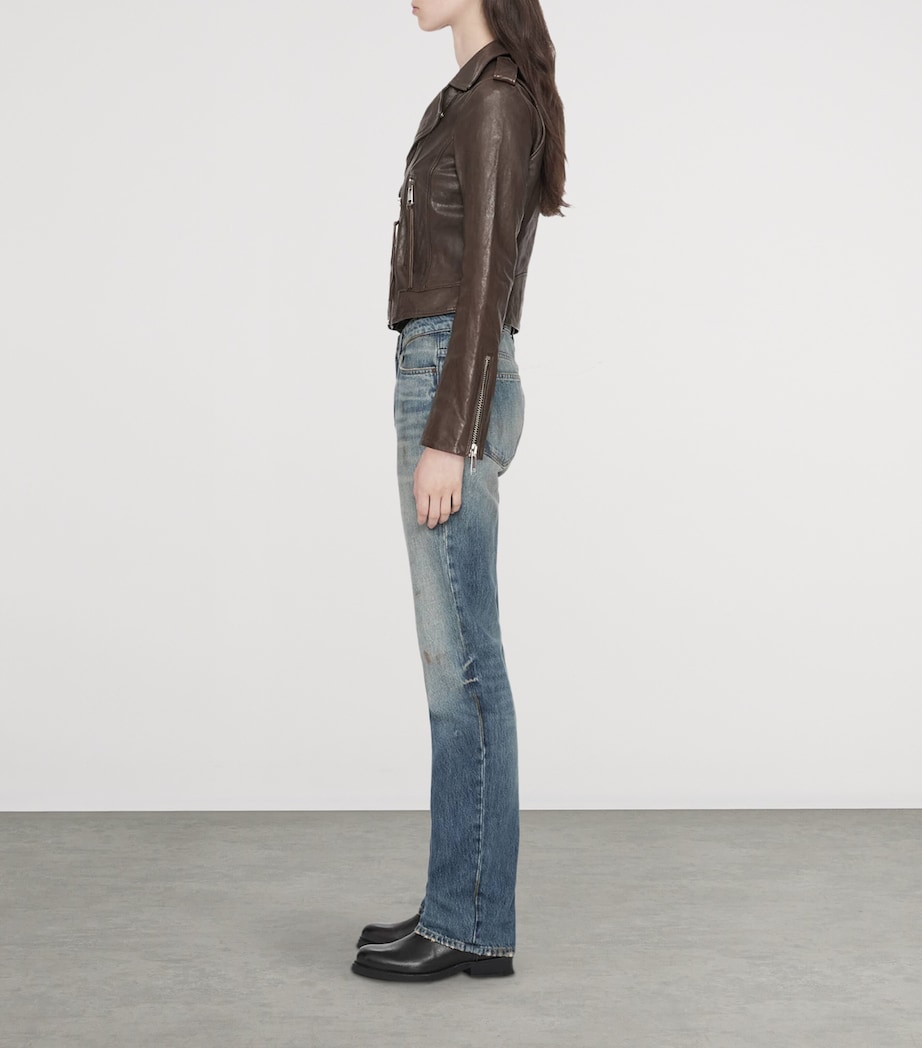 AllSaints Womens Errie Leather Biker Jacket Olive Brown Image 8