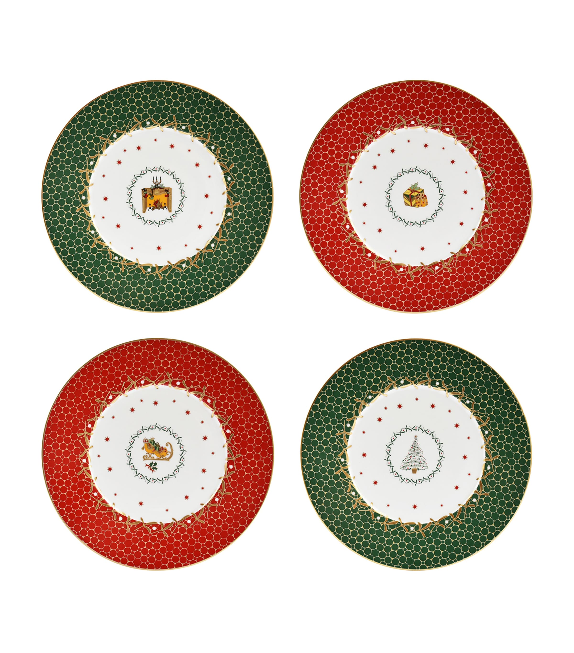 Bernardaud Set Of 4 Assorted Dessert Plates In Green