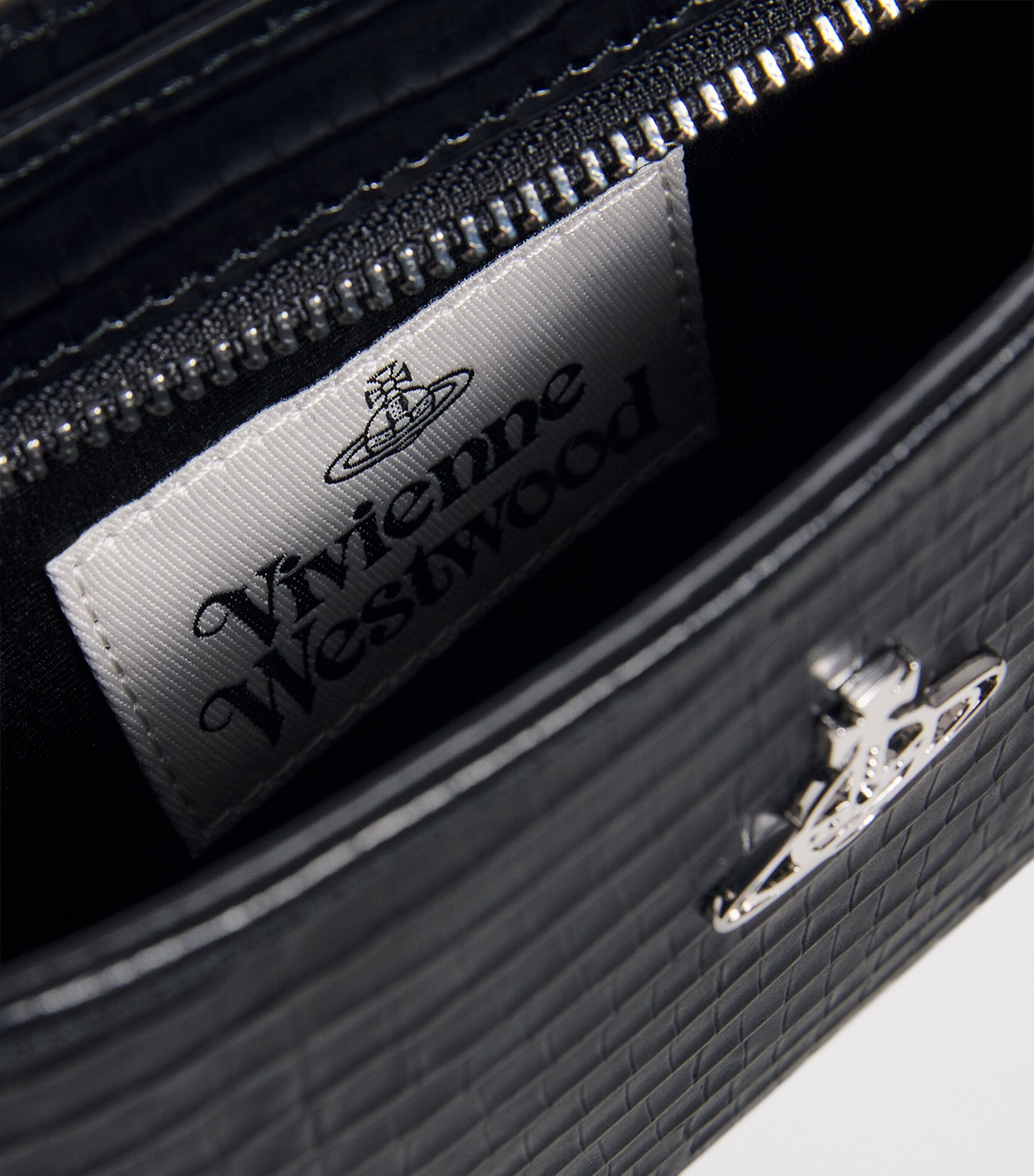 Vivienne Westwood Black Embossed Leather Tasha Shoulder Phone Bag