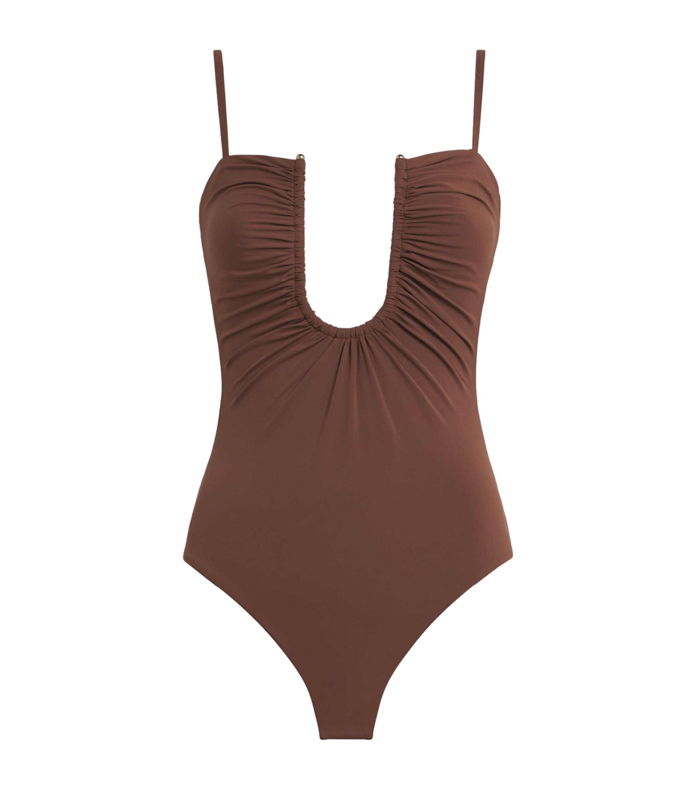 Christopher Esber Womens Arched Swimsuit Husk Brown Image 1